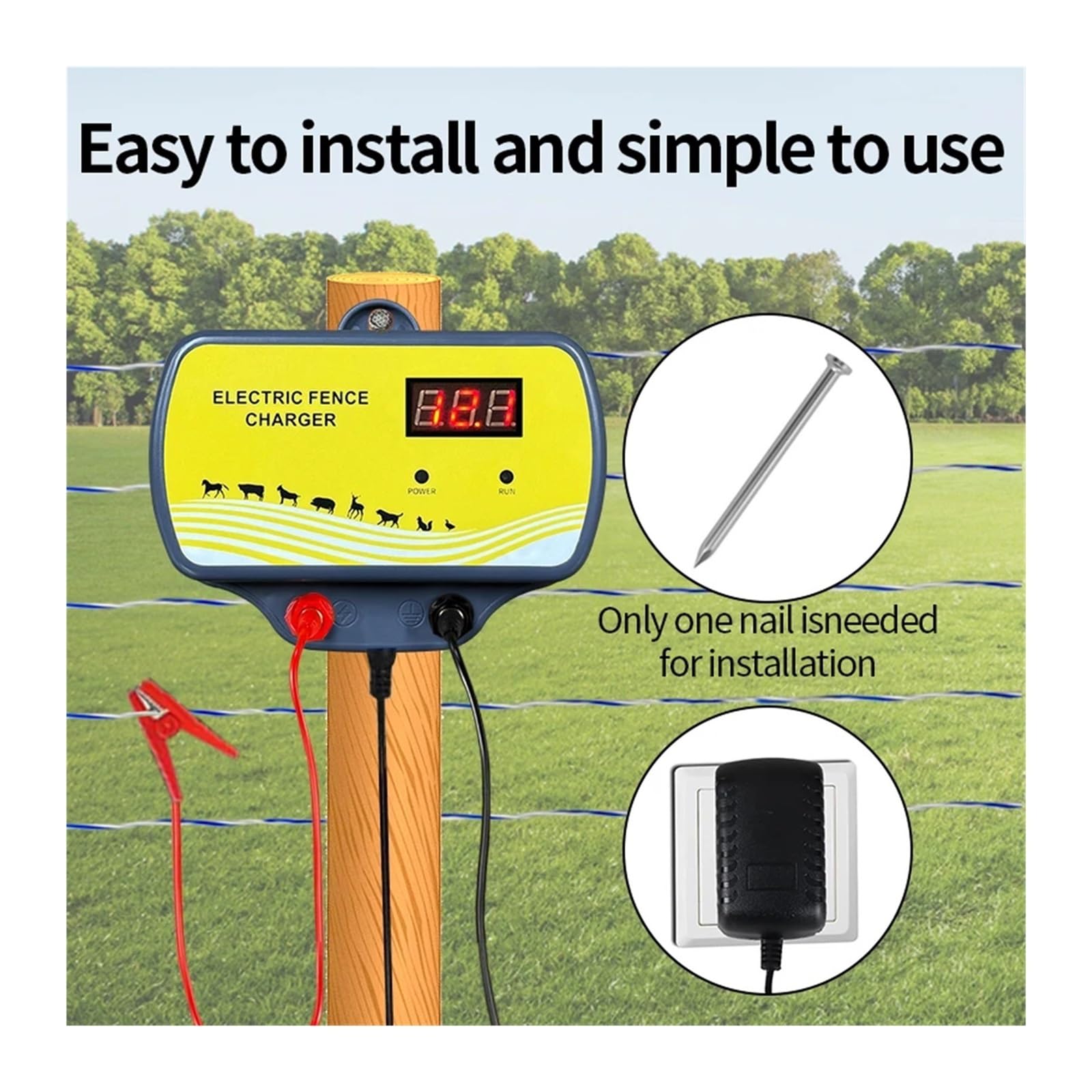 Pastor Electrico, Controlador energizador de 12 V for cercas eléctricas de Animales con Pantalla LED for Ganado Vacuno (ovejas, Caballos, Vacas).