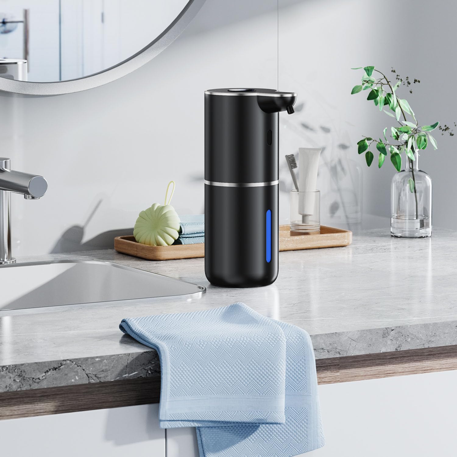 Fachixy Dispenser Sapone Automatico con Display Digitale, Touchless, Montaggio a Parete Dispenser Sapone Bagno, Ricaricabile, 380ml, IPX5 Impermeabile per Bagno, Cucina
