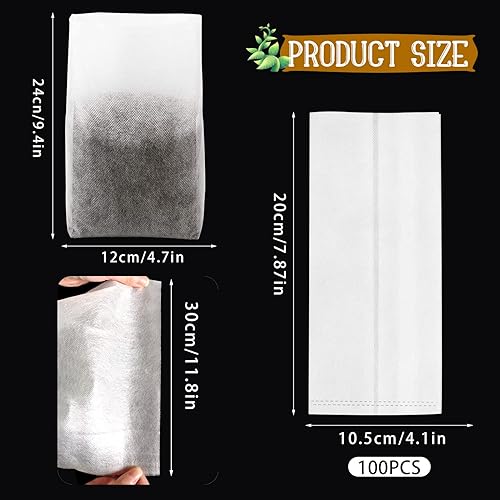 Miniatura 2 de Tarklanda 100 bolsas de cultivo, bolsas biodegradables no tejidas para vivero, 7.8 x 11.8 pulgadas, blanco y marrón, interior y exterior
