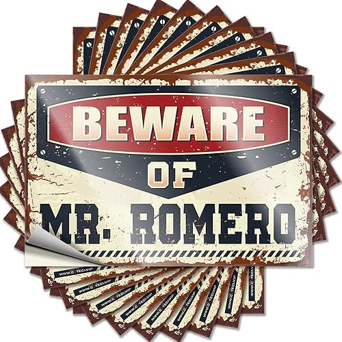 Car Accessories Beware of Mr. Romero Funny Sticker 10 Pcs Car Sticker Pack Toolbox Stickers and Decals (Size 8X12CM)