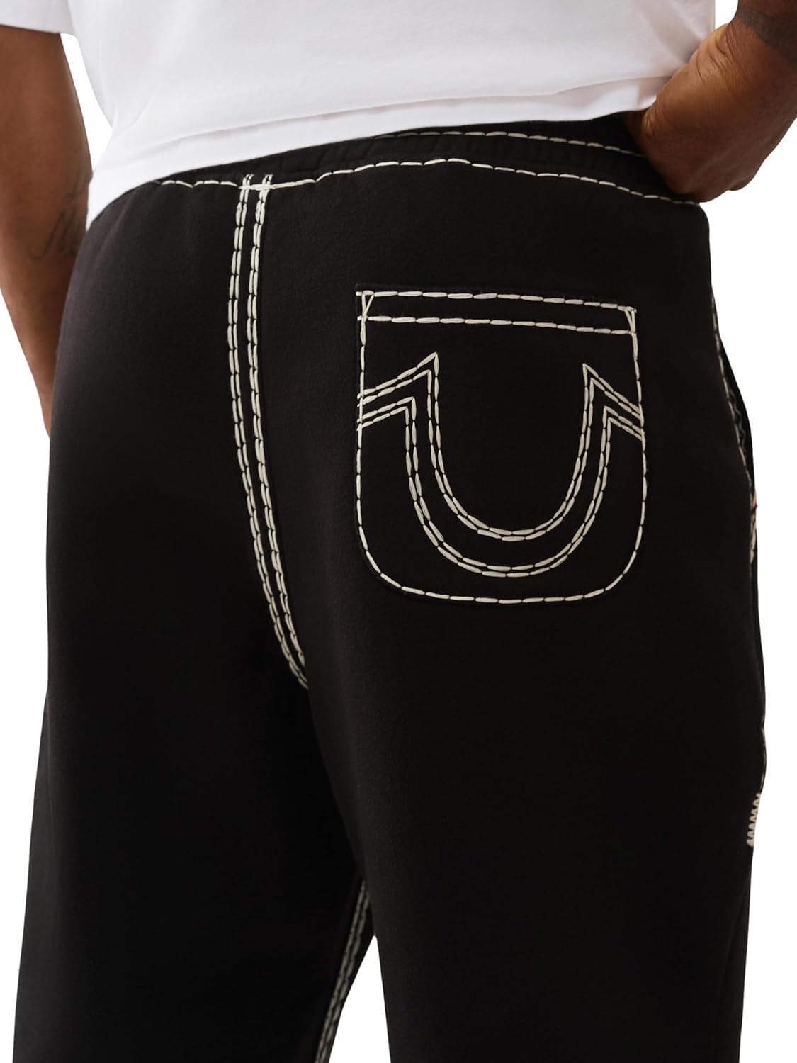 True Religion Super QT Men's Jogger | Relaxed Fit Sweatpants with Fleece Lining, Super T Stitching