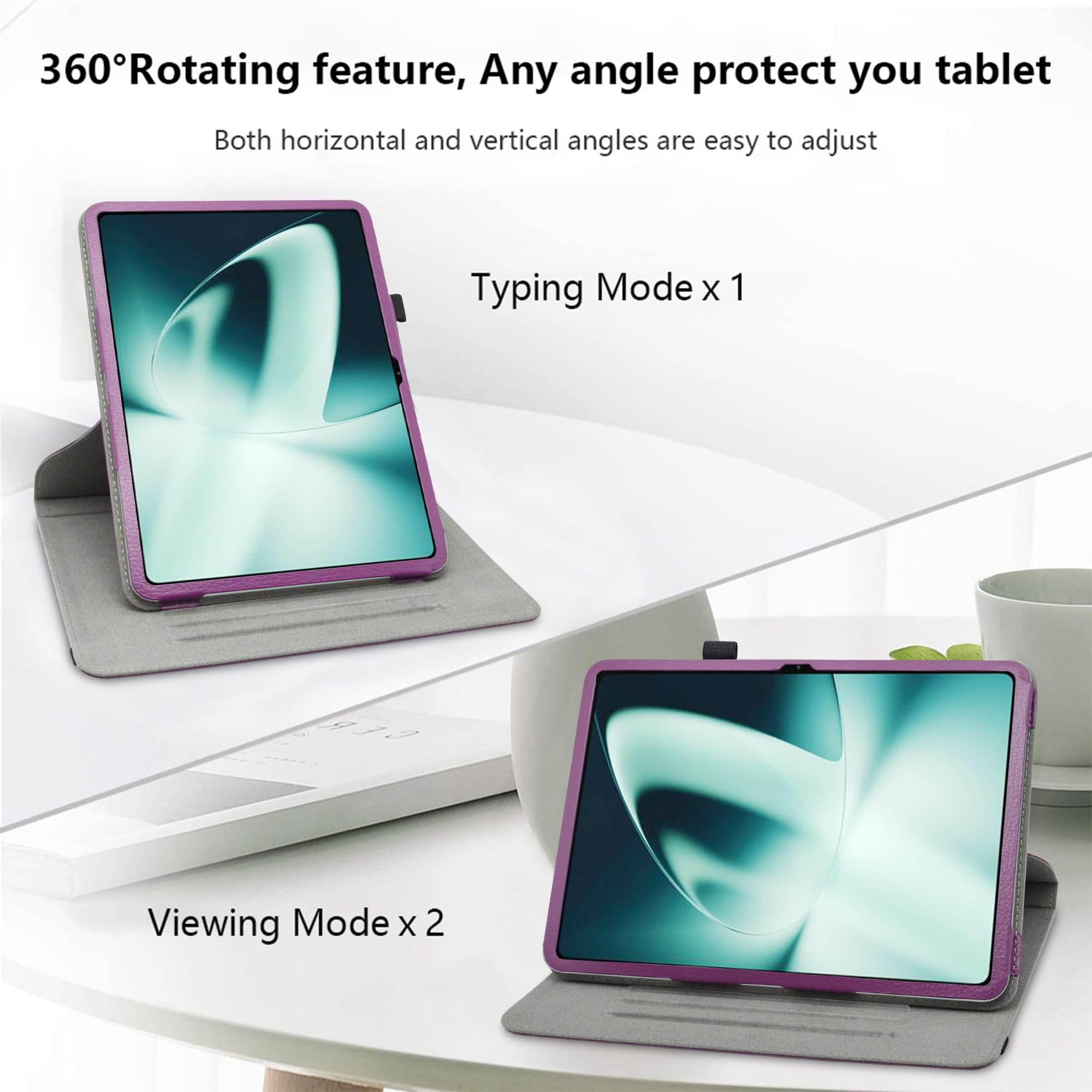 JRTAL 360°Rotation Housse Rotatif étui Coque Avec Rabat Stand De Positionnement Support Pour Oppo Pad 2 / Oppo Pad 3 / OnePlus Pad 11.61" Tablet - Mauve