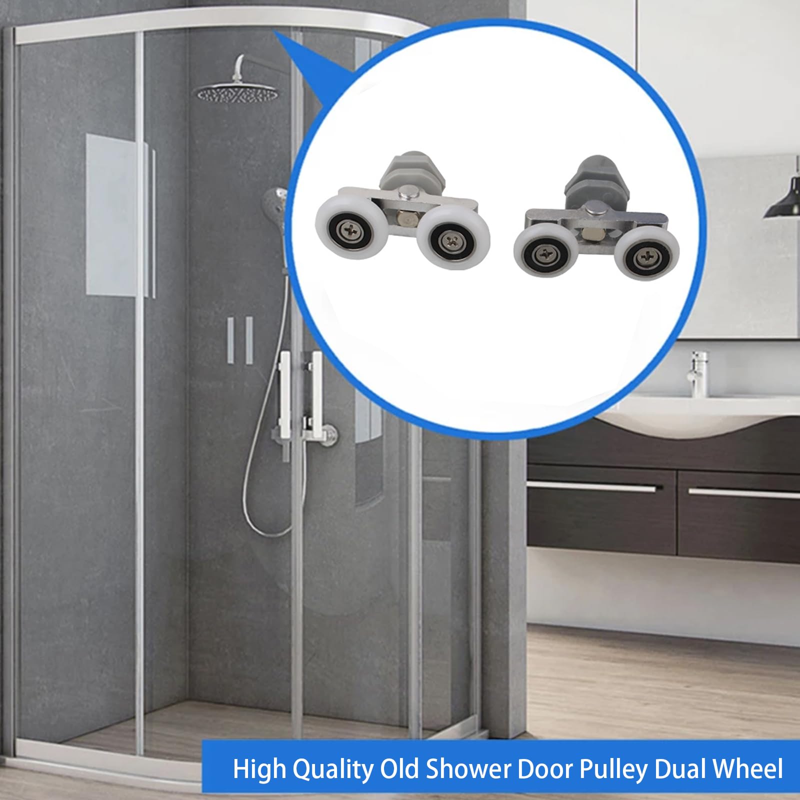 Leliafleury 4PCS Double Sliding Roller 19mm Shower Door Rollers Shower Door Wheel for Bathroom, Grey, Roller Diameter 19mm - Image 4