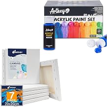 Stretched Canvases for Painting 8x8 Inch 7-Pack, Acrylic Paint Set 24 Colors 2oz/59ml
