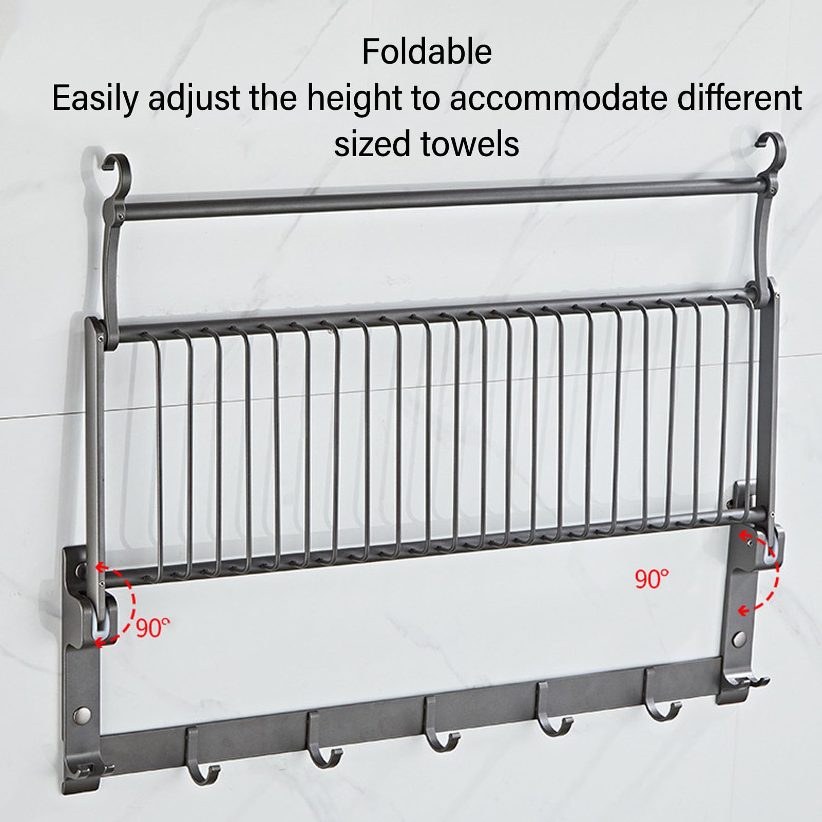 Schwimmender Handtuchhalter, Aluminium, Faltbar, Wandmontage, Grau