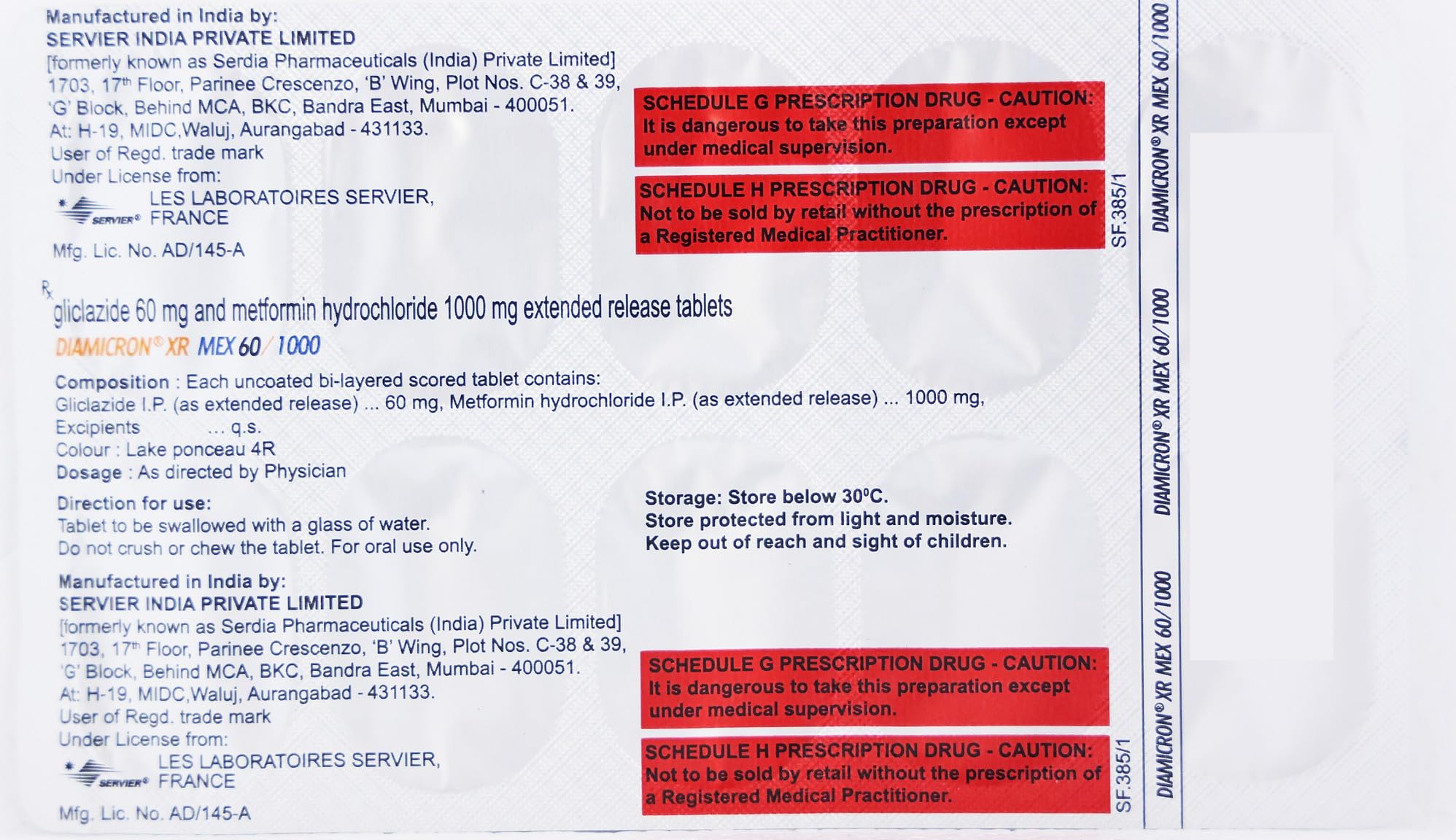 Diamicron XR Mex 60/1000 Tablet 10's