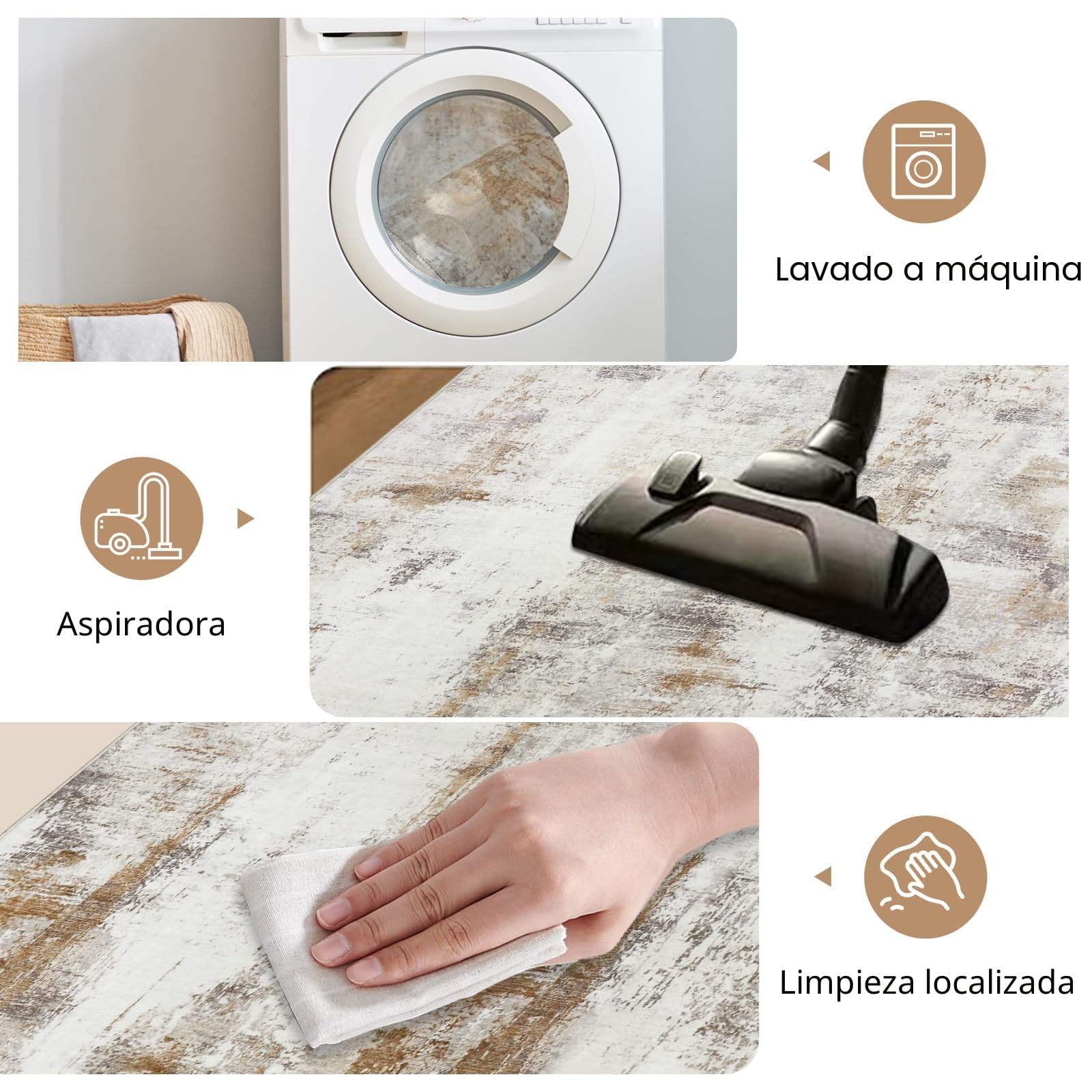 Famibay Alfombras Salón Grande 200x290cm Beige Marrón Alfombras de Habitación Lavables Alfombra Dormitorio Pelo Corto Suave Abstracta Moderna Antideslizante para Salón Dormitorio Comedor