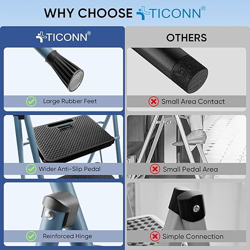 Vista 17 de TICONN Escalera de 3 escalones, taburete plegable resistente, taburete plegable de acero portátil para almacenamiento de garaje doméstico (negro)
