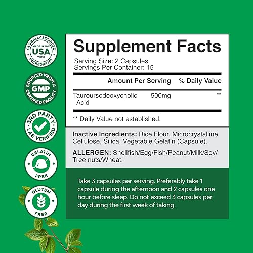 Miniatura 2 de Suplemento TUDCA de sal biliar avanzada  Extra Strength TUDCA 500mg por porción Sales biliares para apoyo renal y hepático de vesícula biliar  Ácido