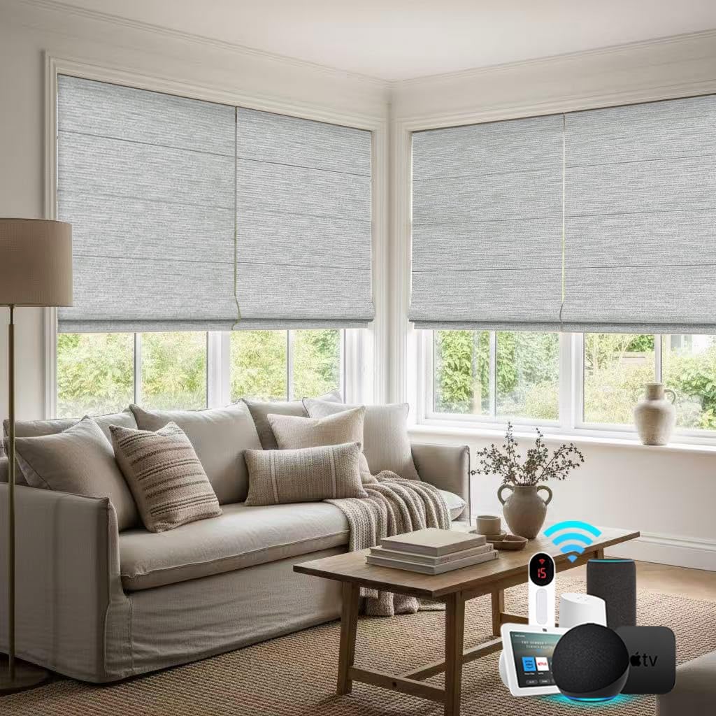 Bringnox Motorized Blinds,Blackout Roman Shades for Windows,with Apple Homekit,Alexa,Google, Custom Roman Shades with App,Voice Control