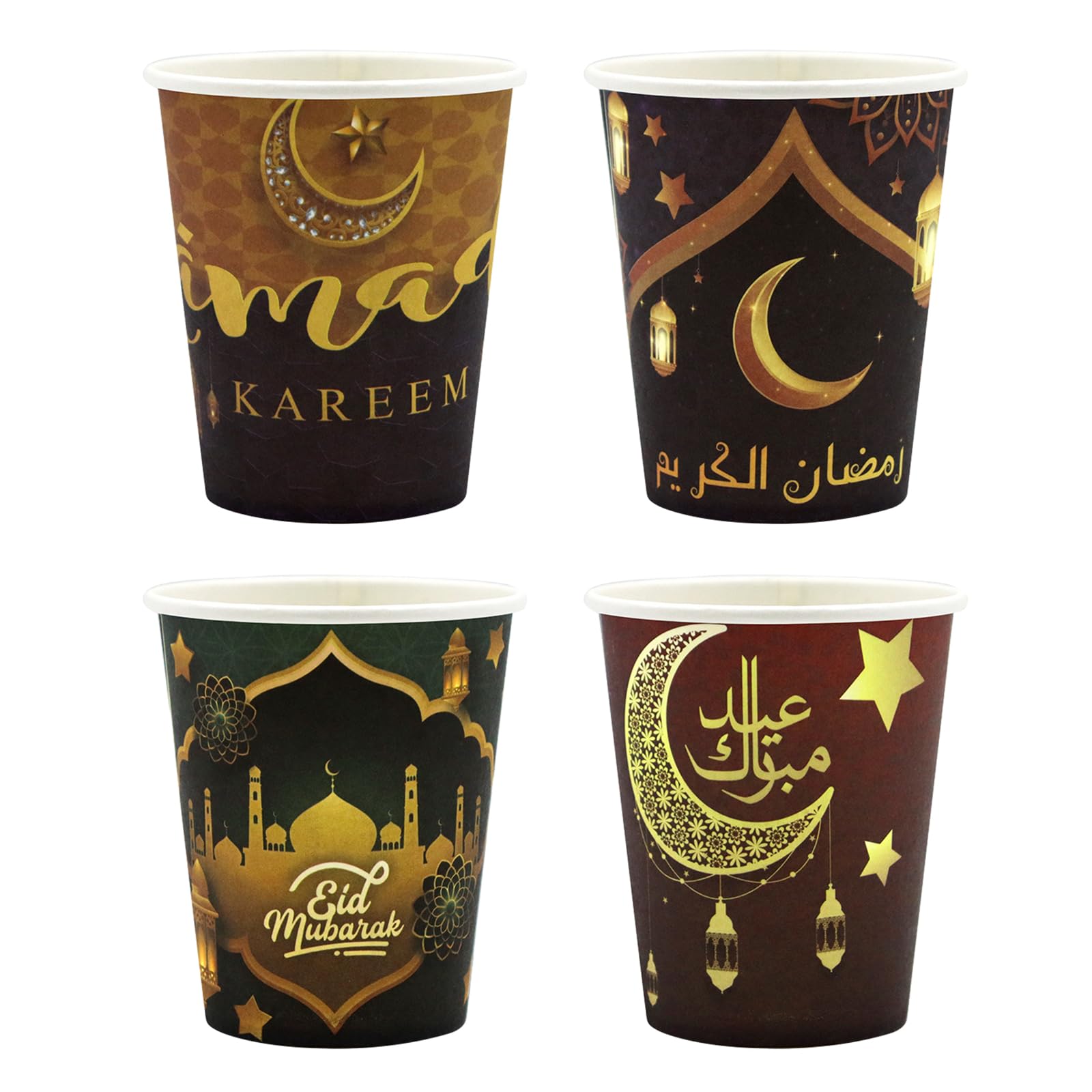48 Pcs Paper Party Cups,Ramadan Festival Theme Tableware Cups Drinking Cups Mouthwash Cups,Eid Mubarak Party Tableware,Islamic Muslim Dinnerware Party Supplies,Eid Al-fitr Table Decorations