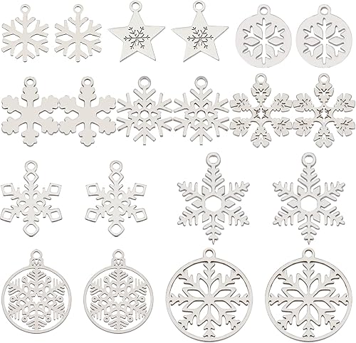 SUNNYCLUE Snowflake Charms Bulk Assorted Christmas Snow Charms Winter Snowflake Golden Silver Rhinestone Snowflake Bead Charms for Jewelry Making