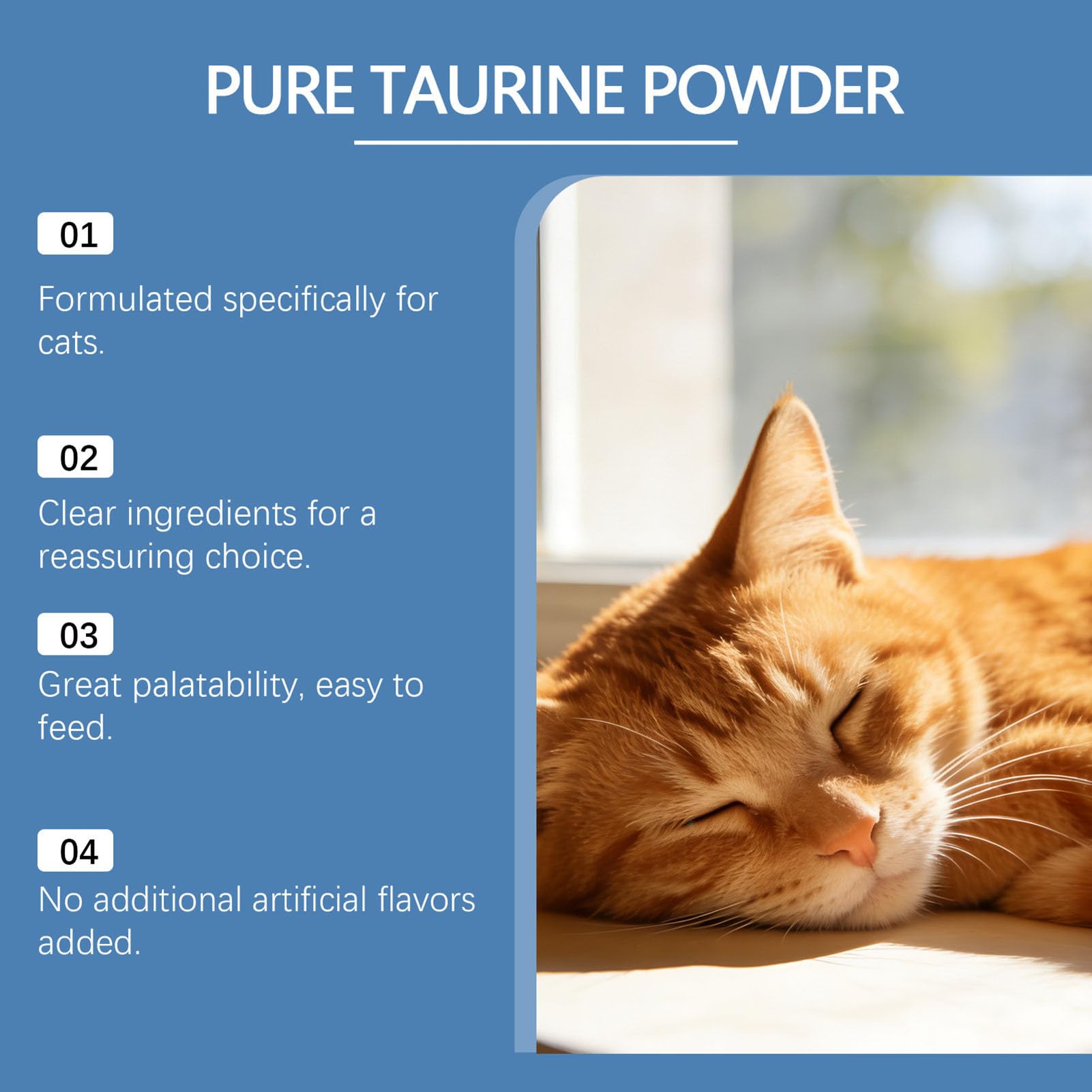 Genérico Taurina para Gatos, 2 Frasco 400g Lisina para Gatos, Apoyo Cardiovascular, Polvo de taurina 100% Puro, contra Moquillo Felino, Vías Respiratorias, Alivias Alergias y Estornudos