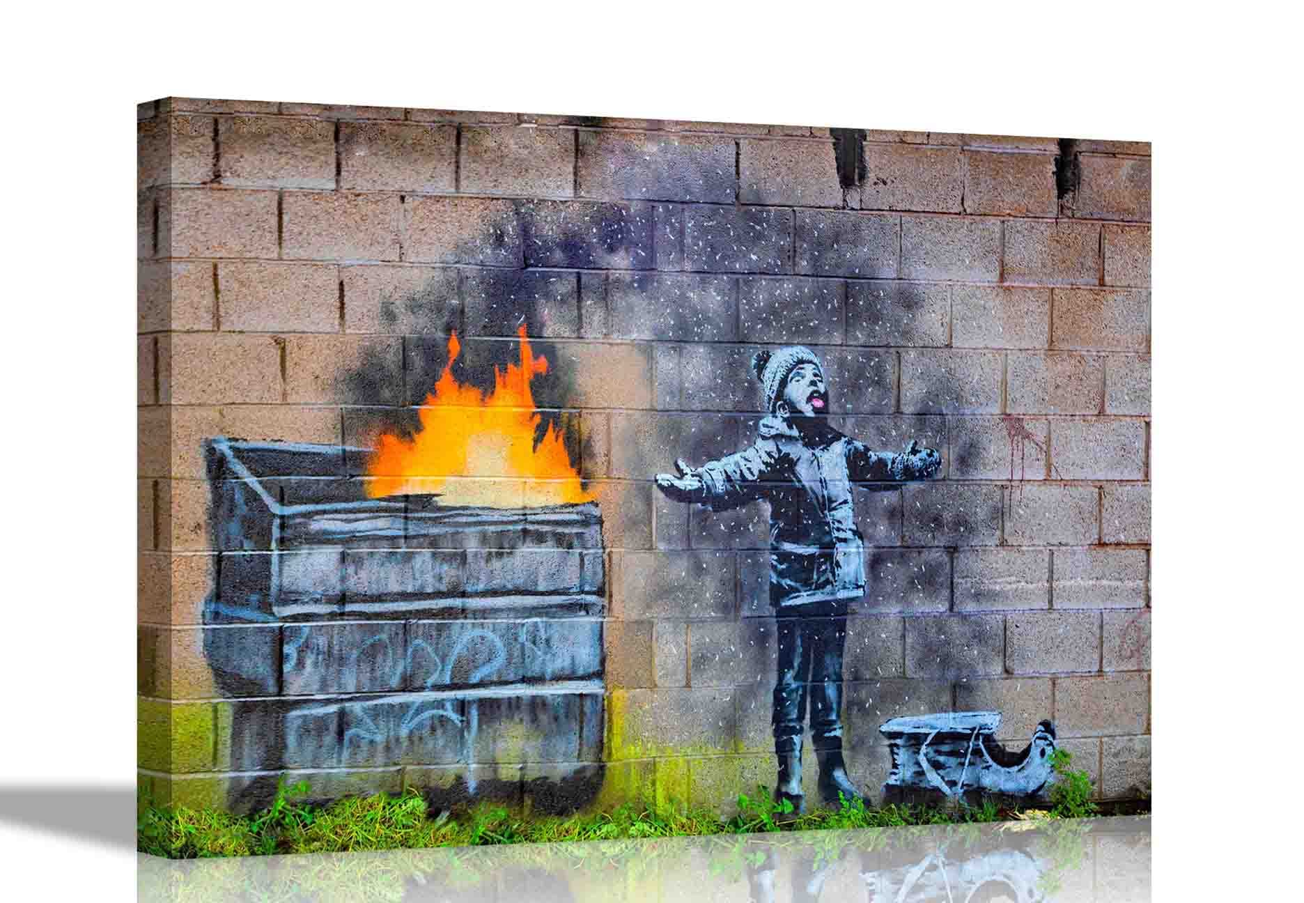 Artley Prints Multicoloured Snow Polution By Banksy Blue Canvas Prints Funny Wall Art Pictures Home Office Decoration Graffit Artwork 60 X 40Cm (24 X 16 Inches) A2
