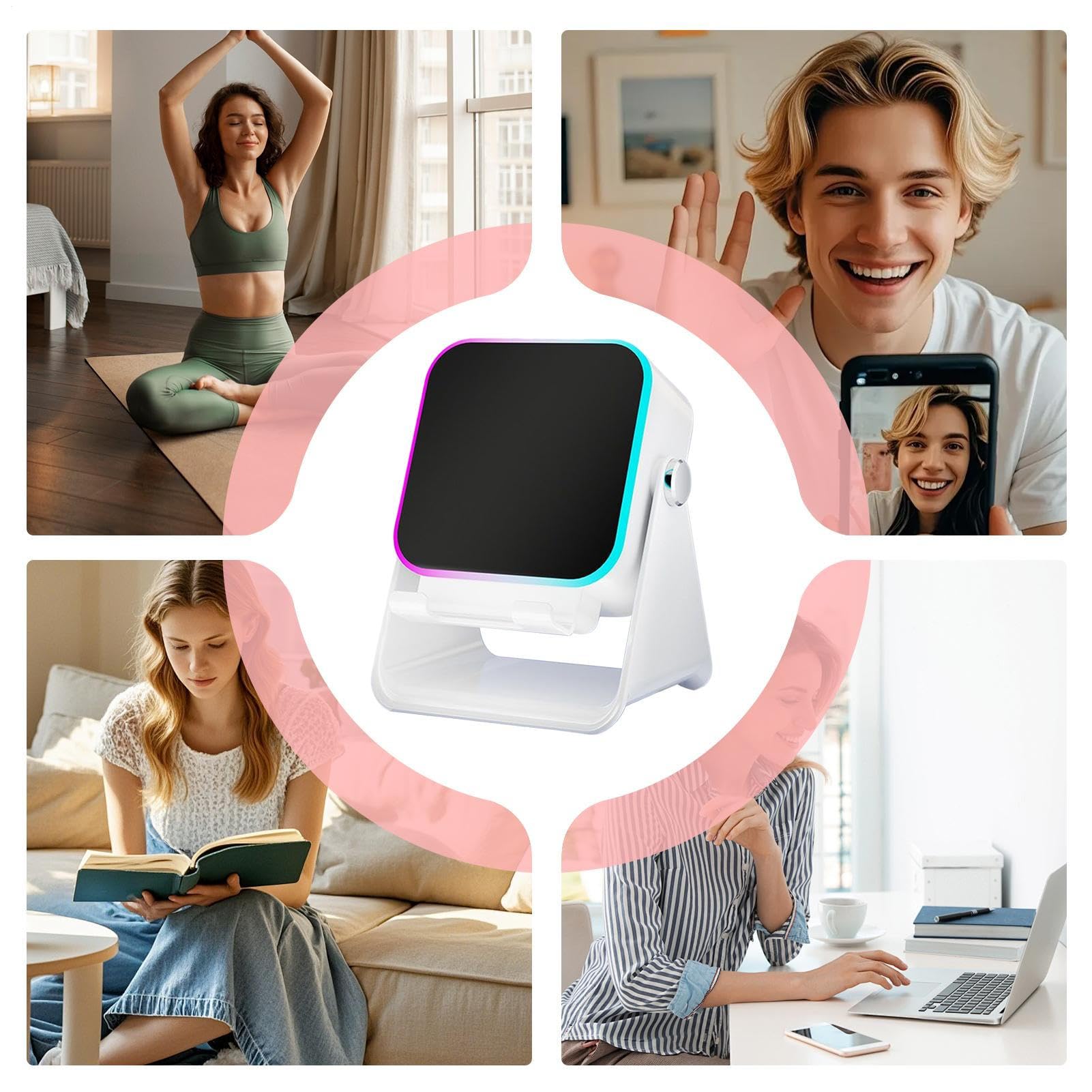 Altoparlante a induzione, supporto pieghevole con illuminazione, supporto per smartphone con altoparlante da 10 W, per casa, ufficio, viaggio, Natale, compleanno, uomini, donne, amici