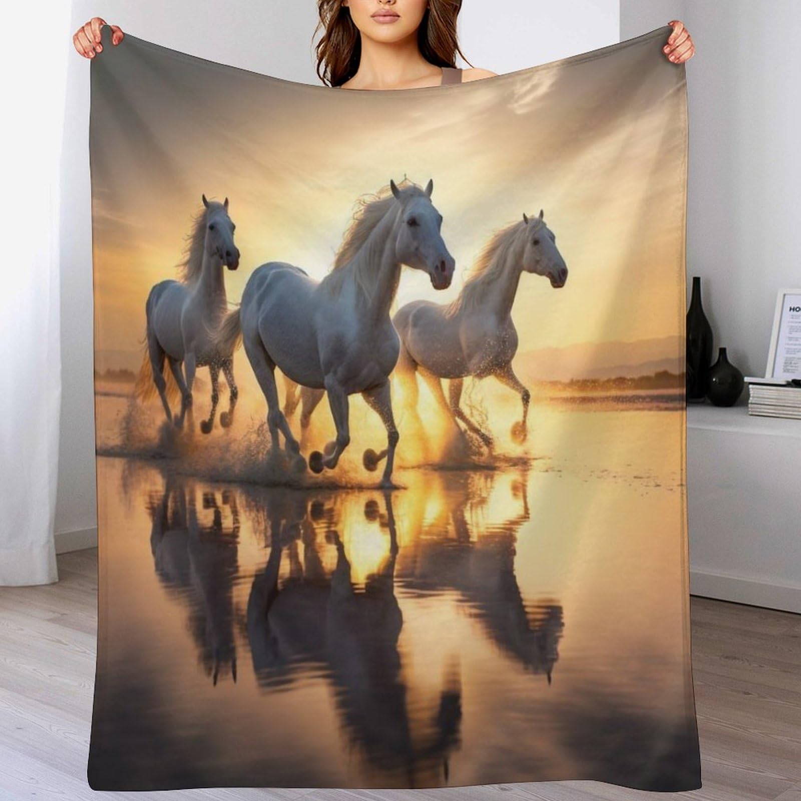 Couverture super douce cheval en flannel, cadeau parfait lit enfant