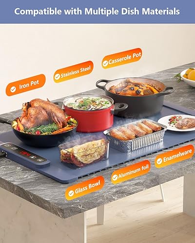 Miniatura 6 de Bandeja de calentamiento eléctrica, calefacción de superficie completa, enrollable y portátil, nanomaterial de silicona premium, 5 ajustes de