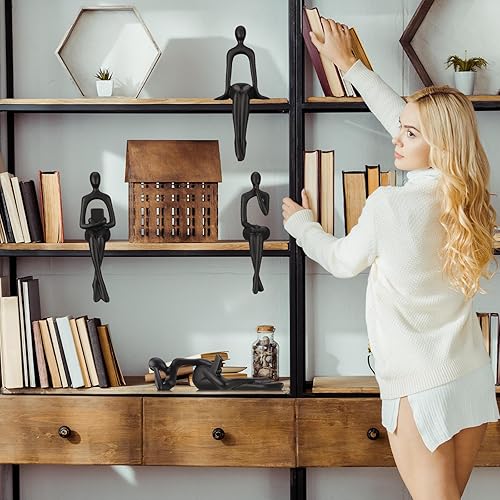 Miniatura 6 de CYYKDA Juego de 4 figuras de estatua de pensador negro, decora tu hogar, oficina o estante con esculturas de arte abstracto, oferta para cumpleaños