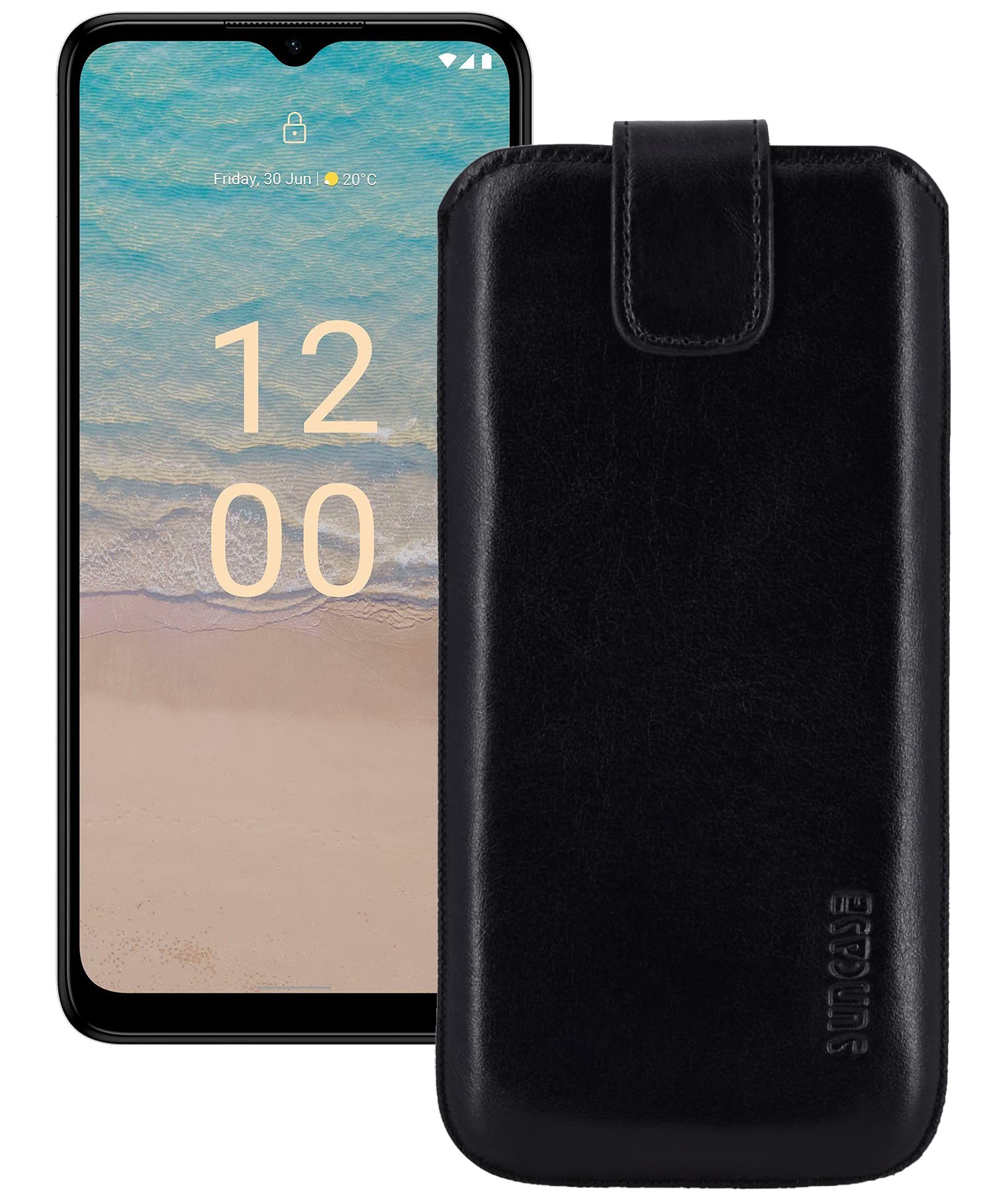 Suncase Custodia in vera pelle, sottile, compatibile con Nokia G300 5G, con funzione di ritiro e chiusura magnetica, colore: caffè antico