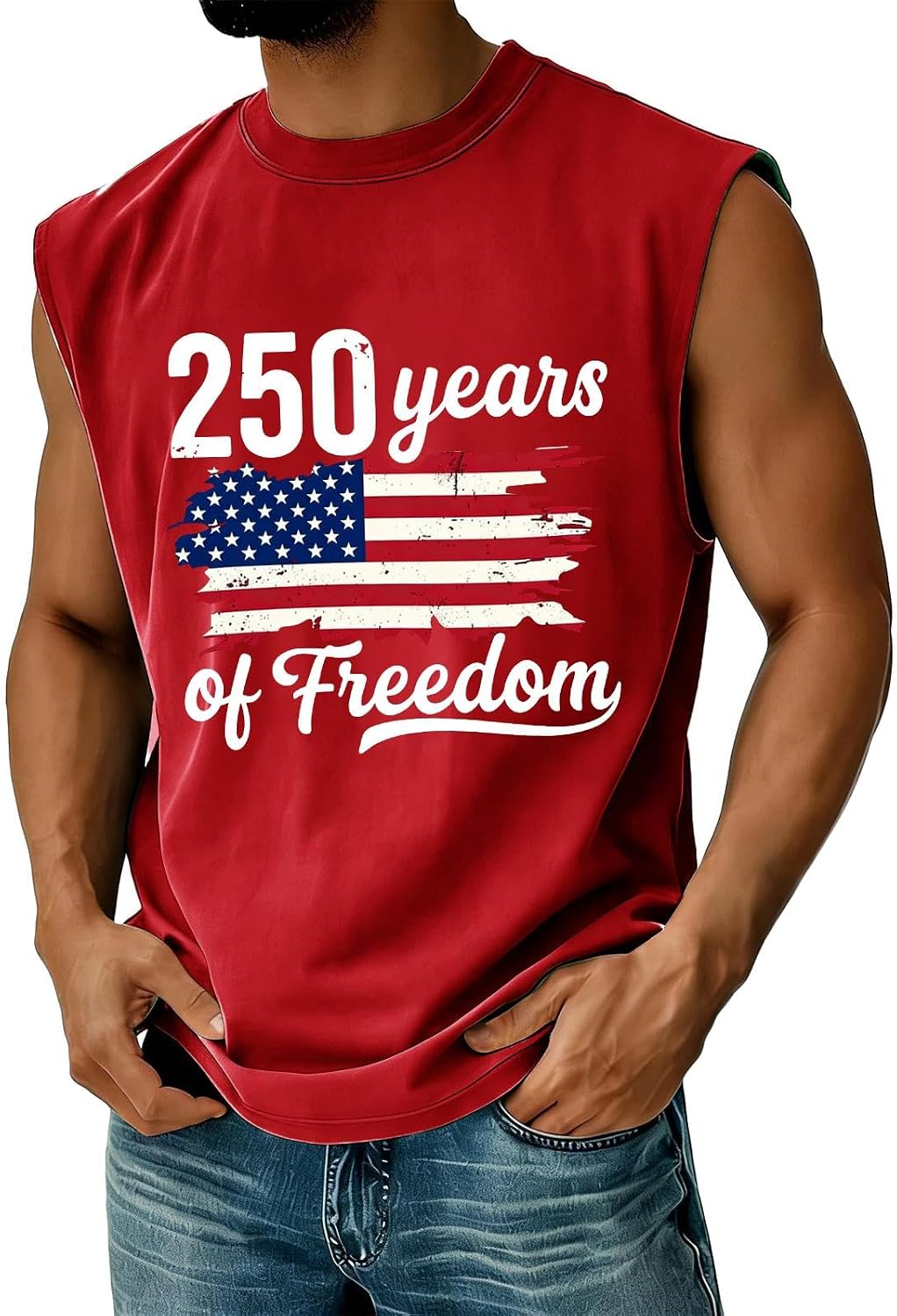 WENKOMG1 Men's Tank Tops America Sleeveless 250 Years of Freedom Flag Print Summer Gym Bodybuilding Workout Shirts, S-5XL