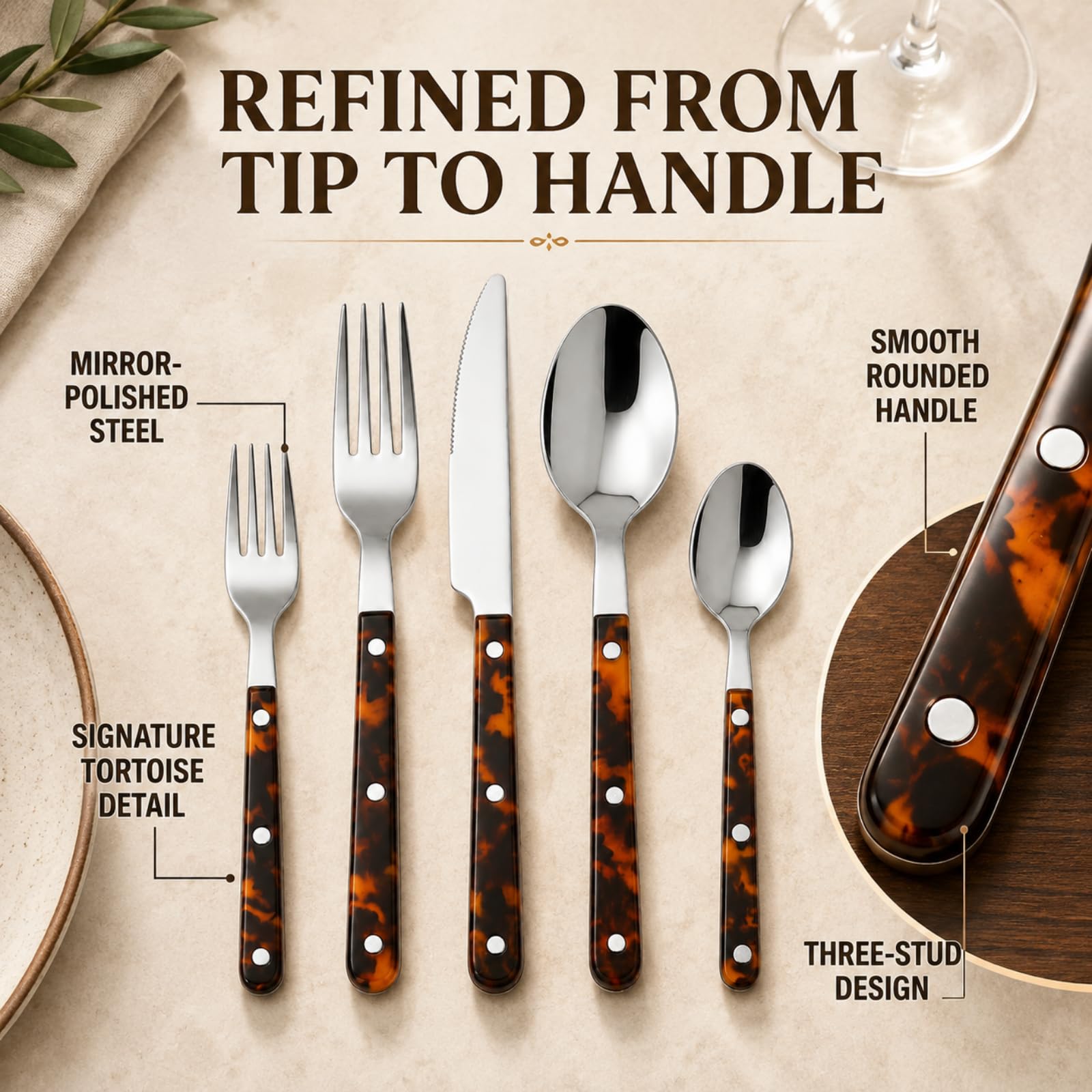 Premium Tortoise Cutlery Set - 20 Piece Stainless Steel -2 Premium Tortoise Cutlery Set - 20 Piece Stainless Steel -2