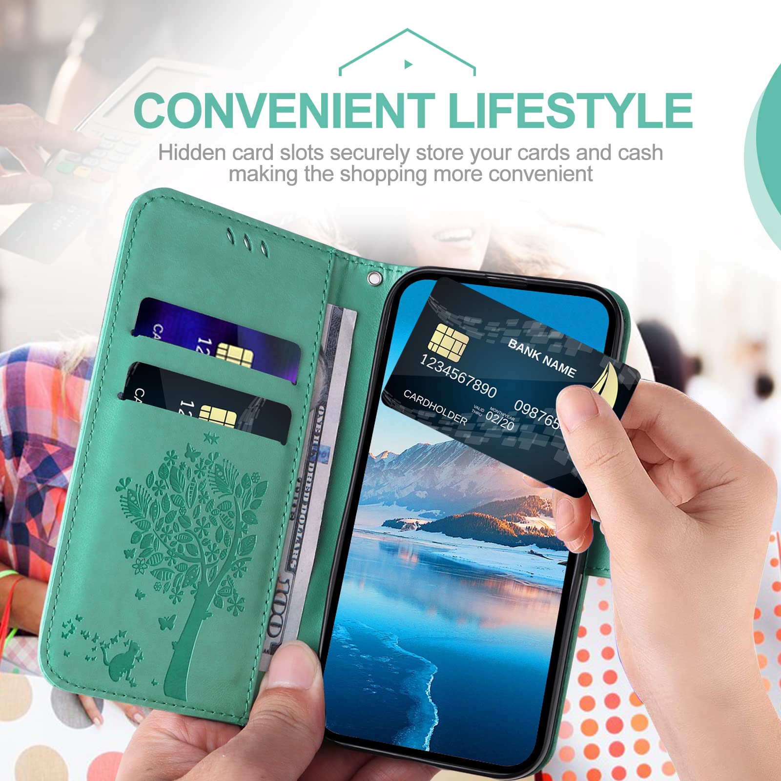 KANVOOS Cover per Xiaomi Redmi Note 12 PRO 5G / Poco X5 PRO 5G, Custodia a Libro in Pelle PU con Silicone TPU, Flip Caso Portafoglio (Verde) - Vista 4