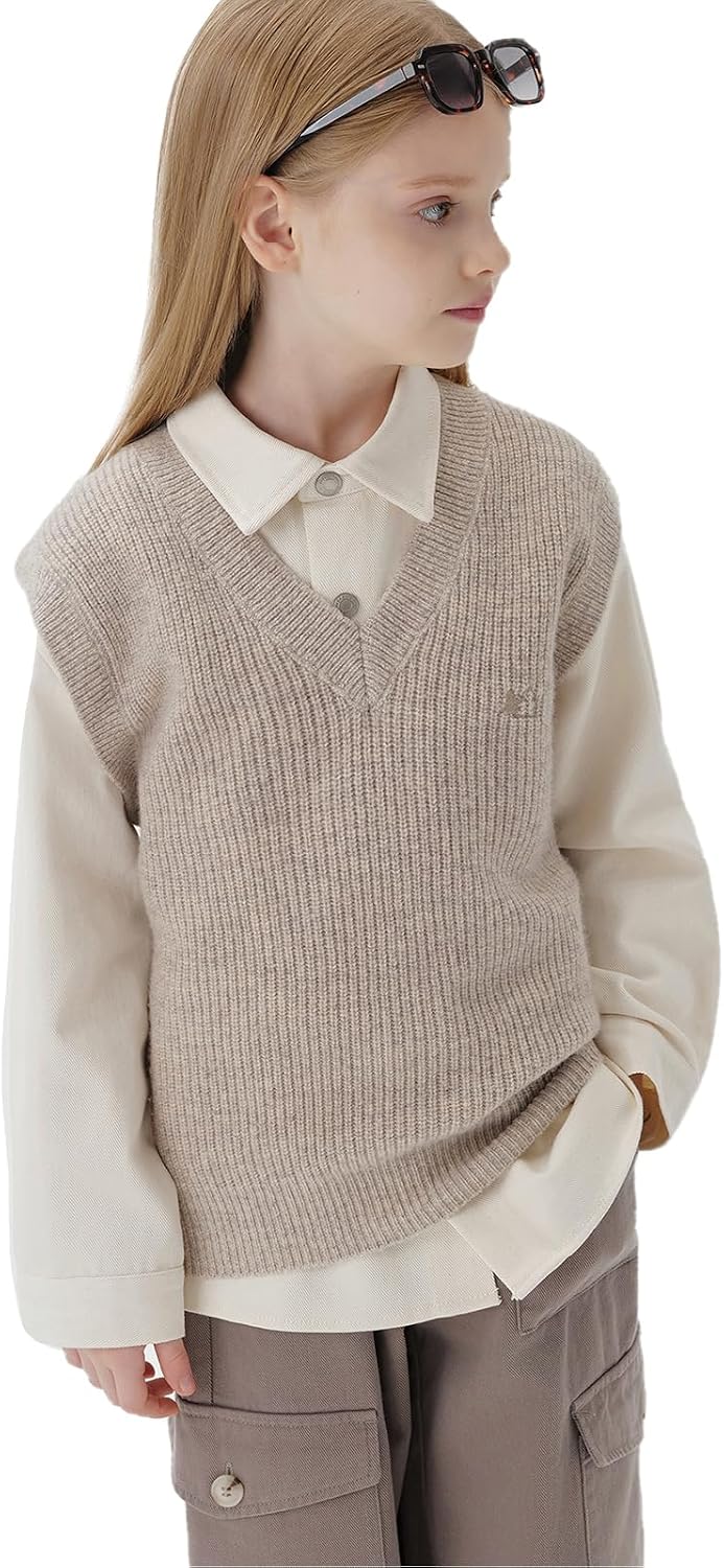 marc & janie Boys Outdoor Wool Sweater Vest V Neck Sleeveless Pullover Sweaters Loose Tops 241688