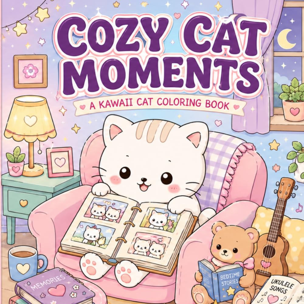 COZY CAT MOMENTS: A Kawaii Cat Coloring Book