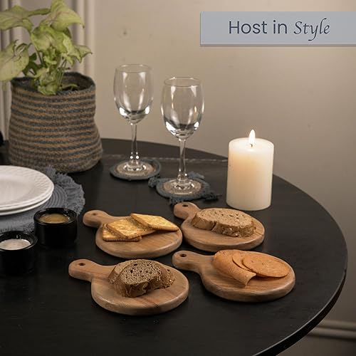 Miniatura 8 de The Fine Living Co. Set of 4 Small Appetizer Serving Plate, Walnut Charcuterie Boards, Acacia Small Round Board, Wood Tray, Mini Serving Board for