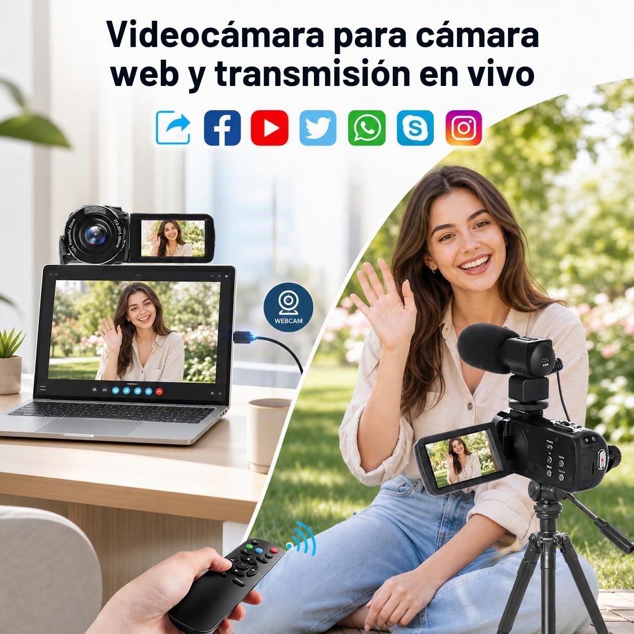 Cámara de vídeo, videocámara 8K 48MP 15FPS UHD WiFi cámara de vlogging con visión nocturna IR para YouTube, pantalla táctil de 7,6 cm con zoom digital 18X, con luz de relleno, micrófono,