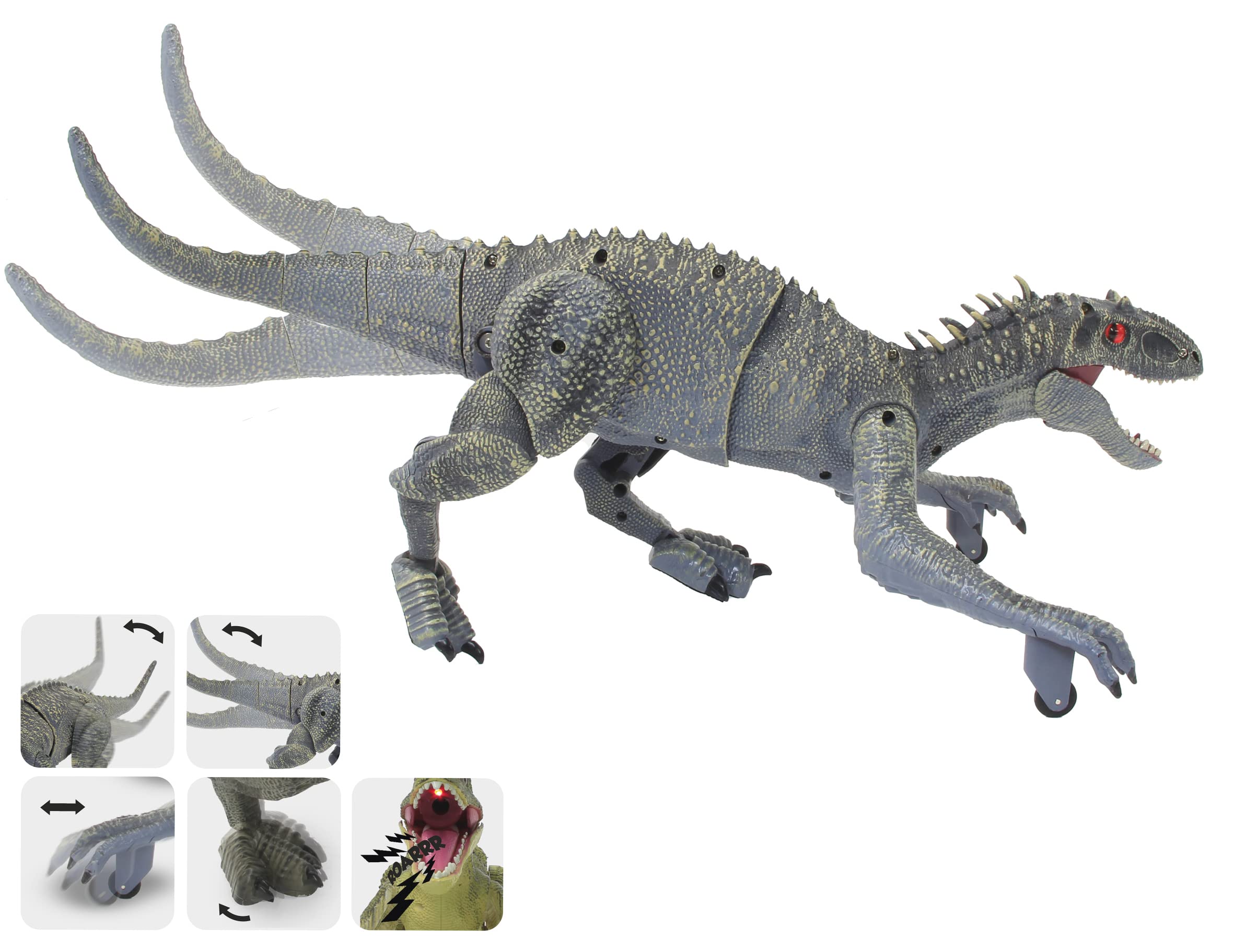 JAMARA Dinosaurier Exoraptor Li-Ion 3,7V 2,4GHz - Vorderfüße auf 2 Rollen, bewegliche Teile, realistisches Dinosauriergebrüll, ferngesteuert RC