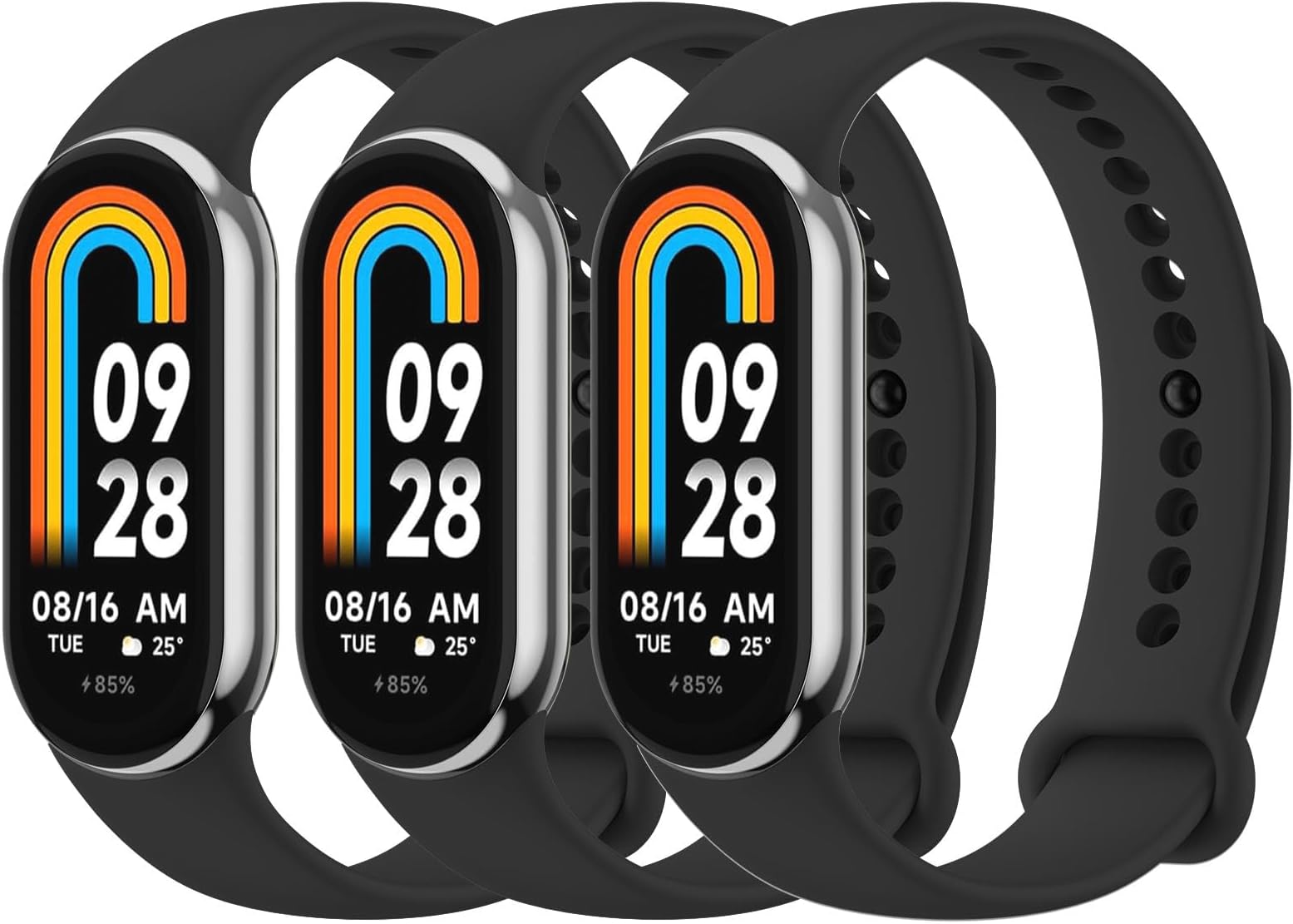 3 Pack Sport Straps for Xiaomi Mi Band 8/9/10, Soft Silicone Replacement Bands for Xiaomi Mi Band 8 &Xiaomi Mi Band 9& Xiaomi Mi Band 10 Fitness Tracker