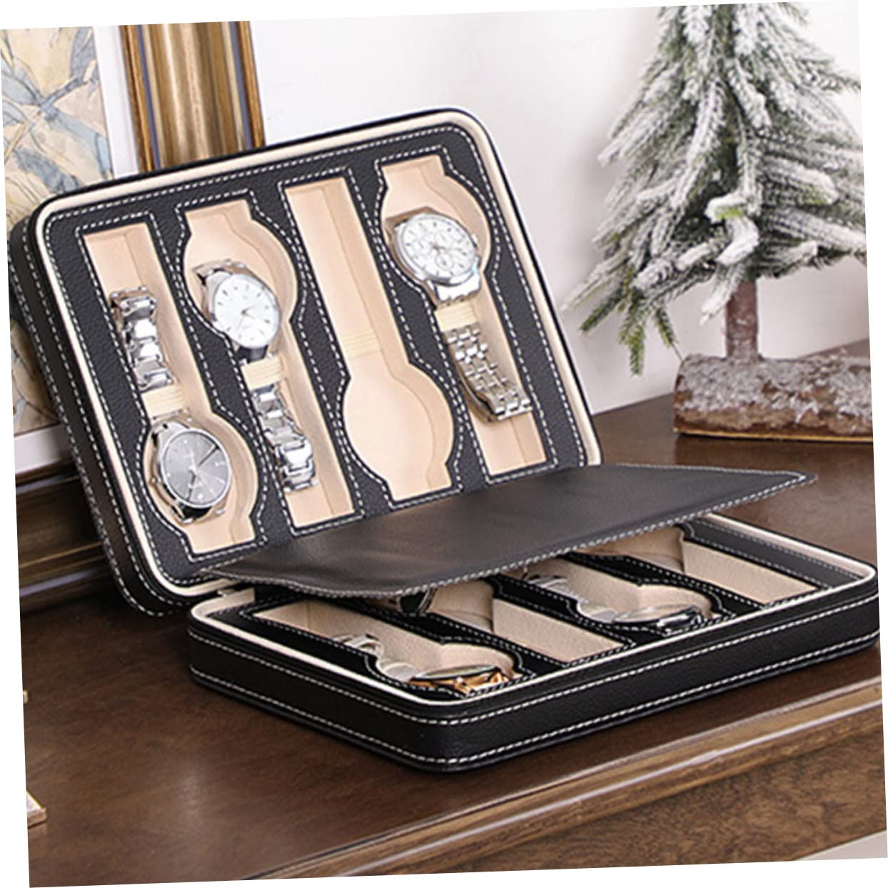 COLLBATH Estuche Para Guardar Relojes Ranuras Costuras Portátil Estuche Protector Caja De Almacenamiento Diseño Profesional