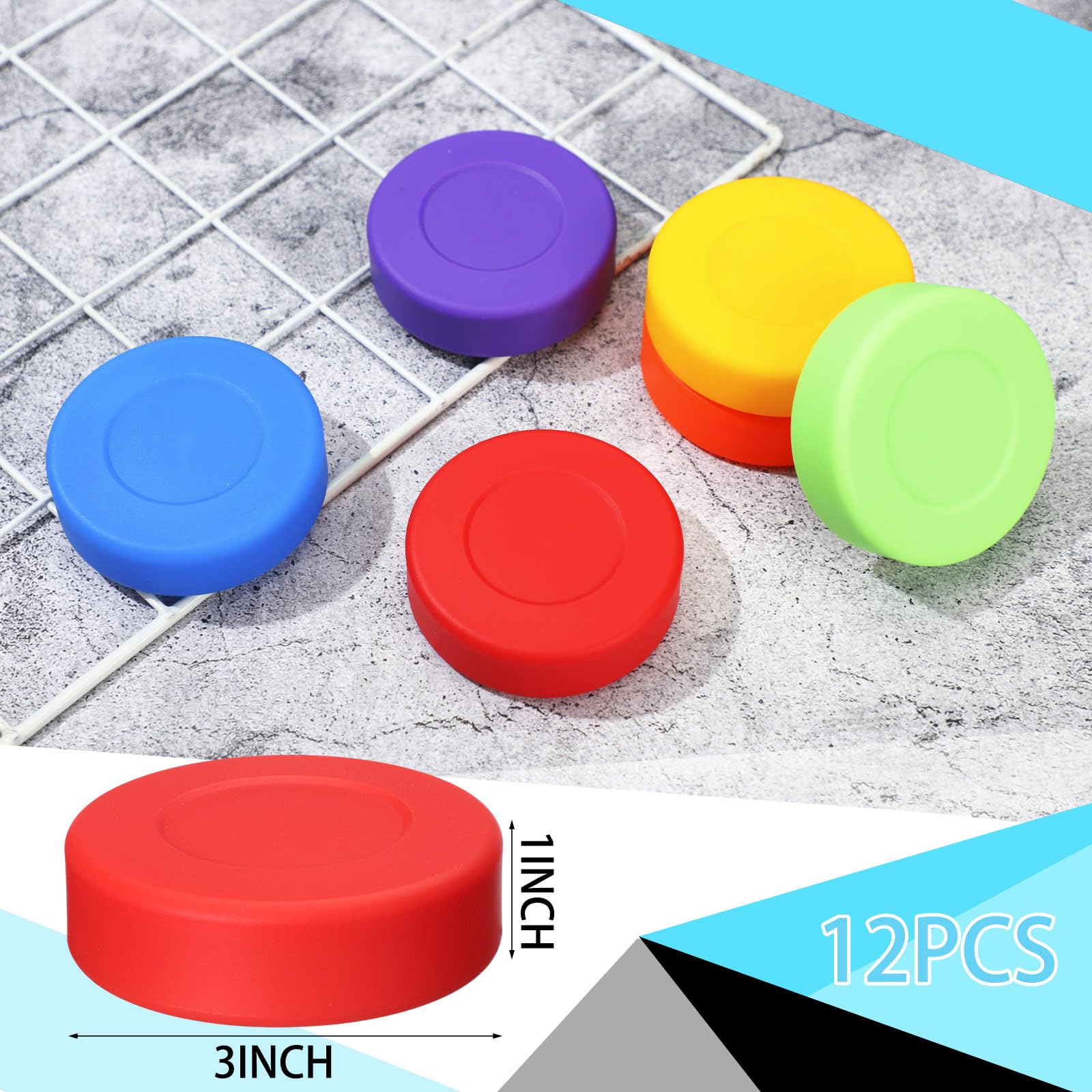 RoundFunny Hockey-Pucks, verschiedene Spektrum-Pucks, Eishockey-Pucks, Verordnung, Training, klassisch, offizielles Straßenhockey-Puck, für drinnen und draußen, Geschenk, 12 Stück