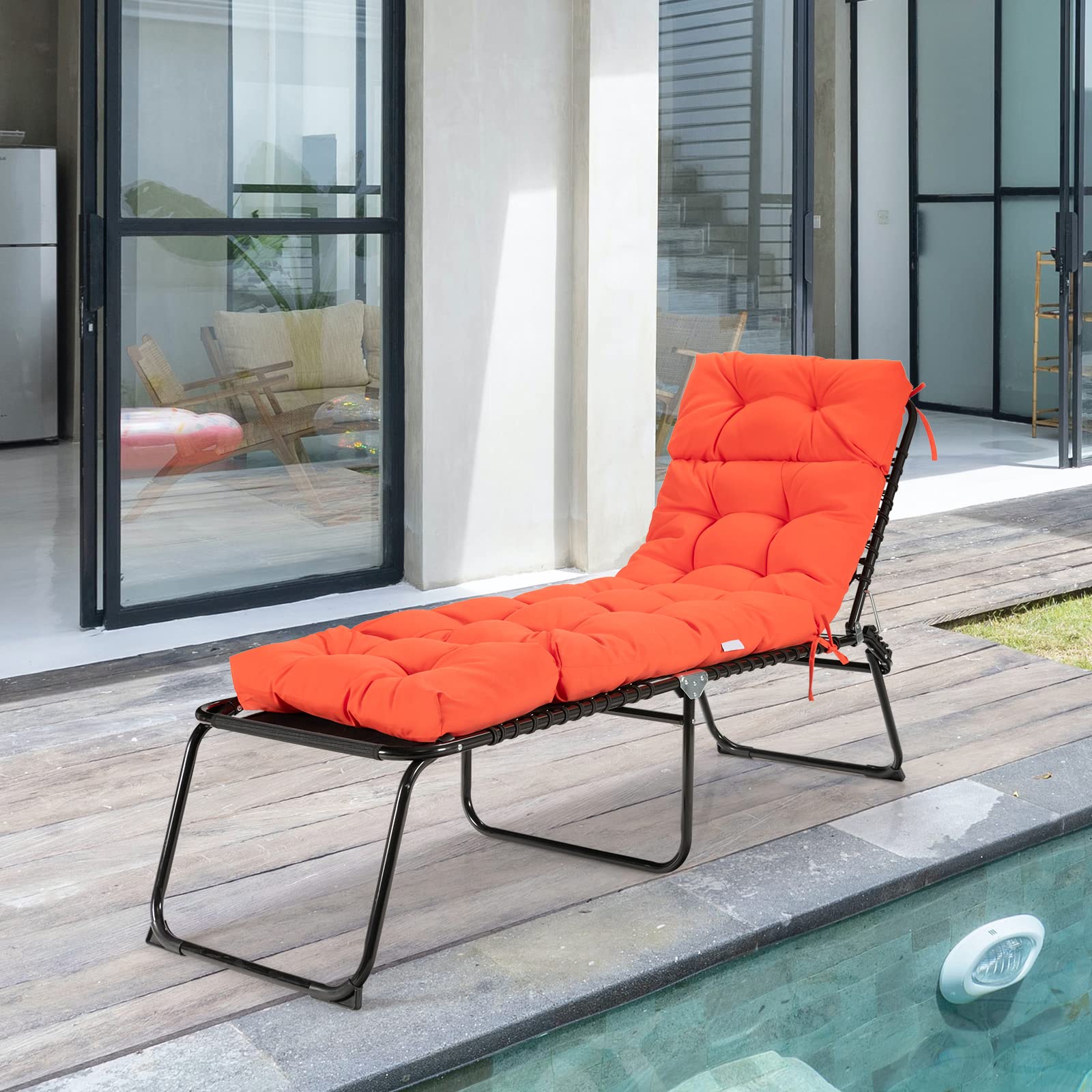 GRAFFY Coussin de Chaise Longue avec 4 Attaches – Coussin épais avec Design imperméable – pour extérieur et intérieur (Orange) – 183 x 55,9 x 10,2 cm
