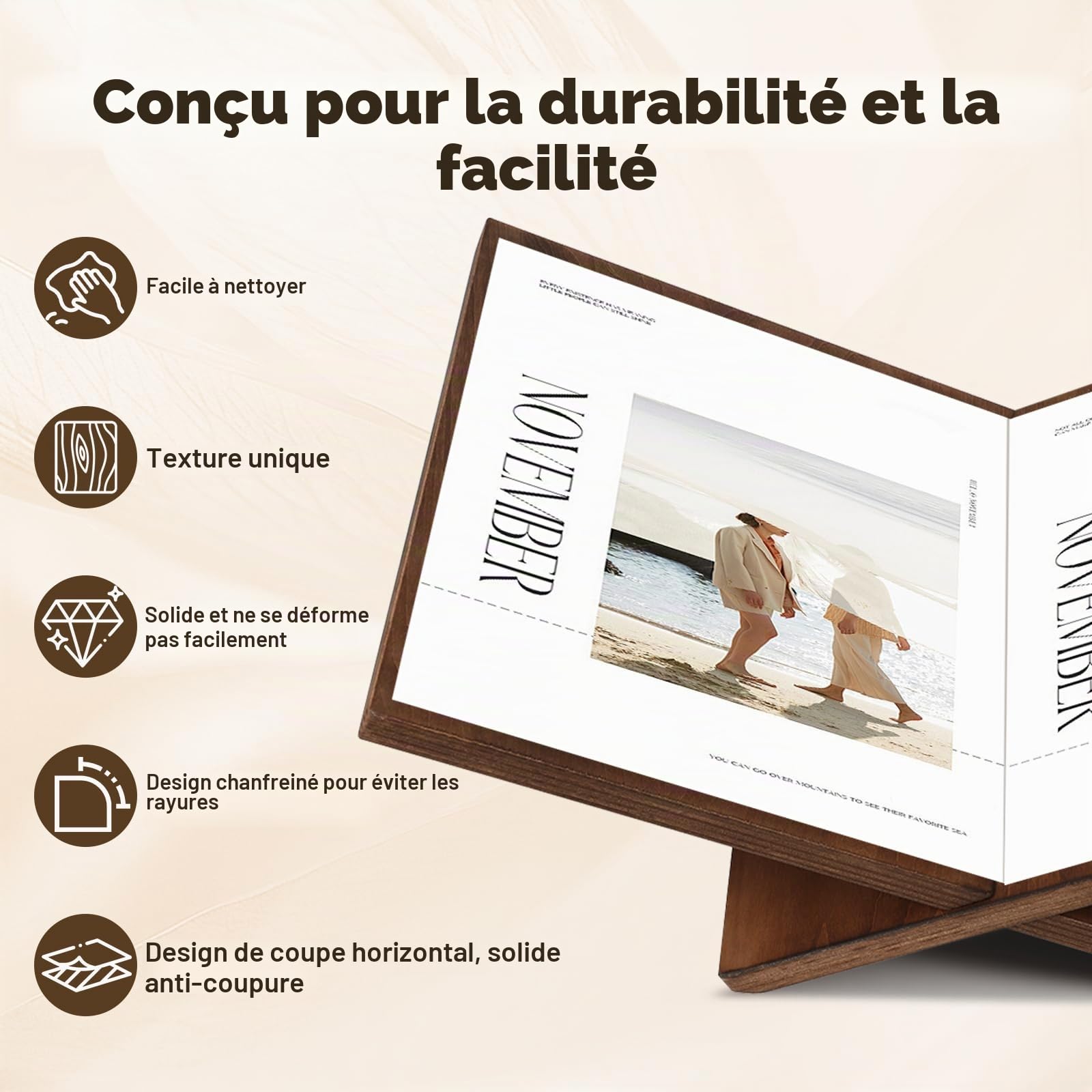 Support Livre, Porte Livre Bois Massif, Support de Lecture Portable pour Livre de Cuisine, Présentoir-Livre de Table Basse, pour l'Affichage et la Lecture, Adapté à l'Art, Cuisine