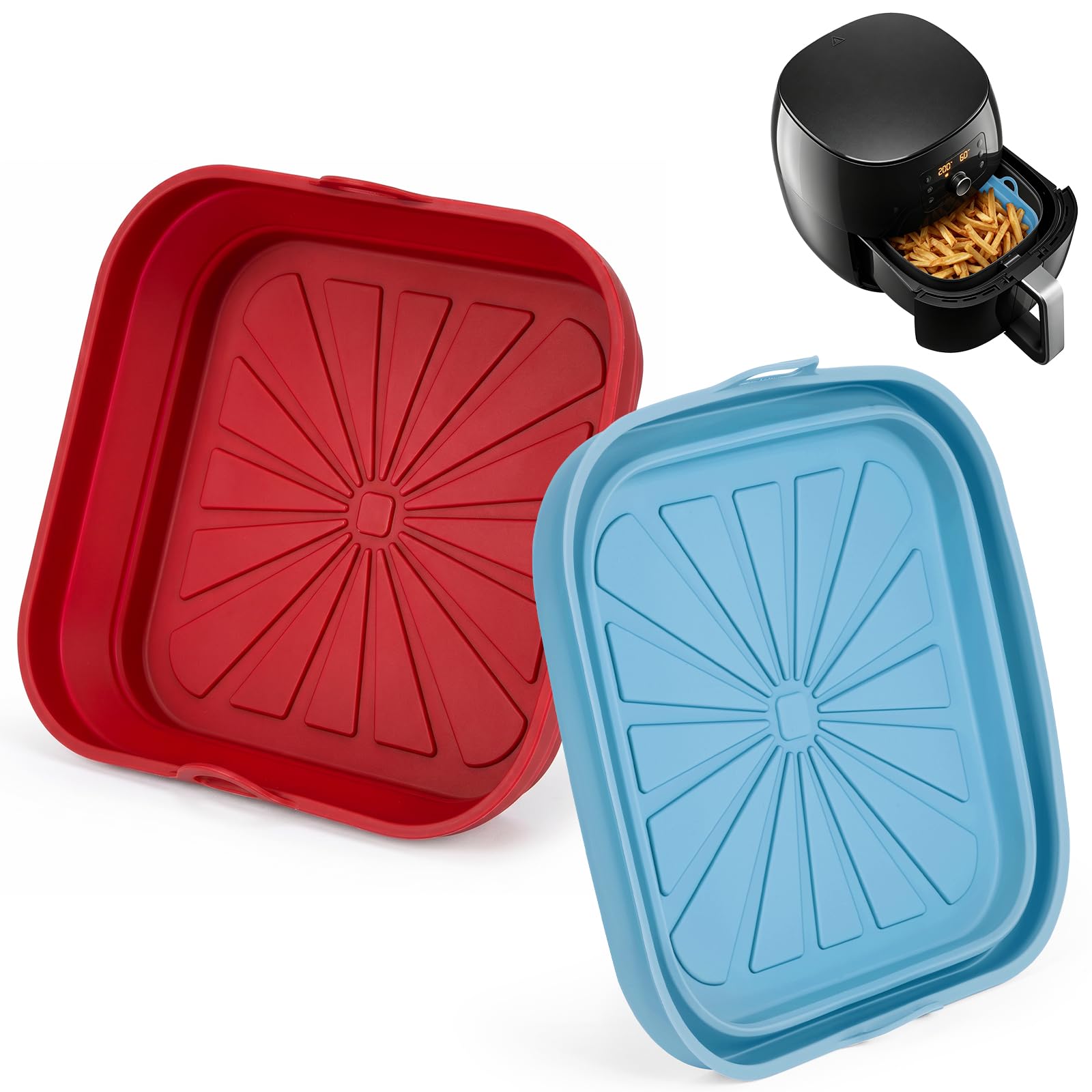 2 Pack Air Fryer Liners Silicone, Reusable & Foldable Airfryer Inserts with Handles, Kitchen Accessories for Airfryers, Oven & Microwave