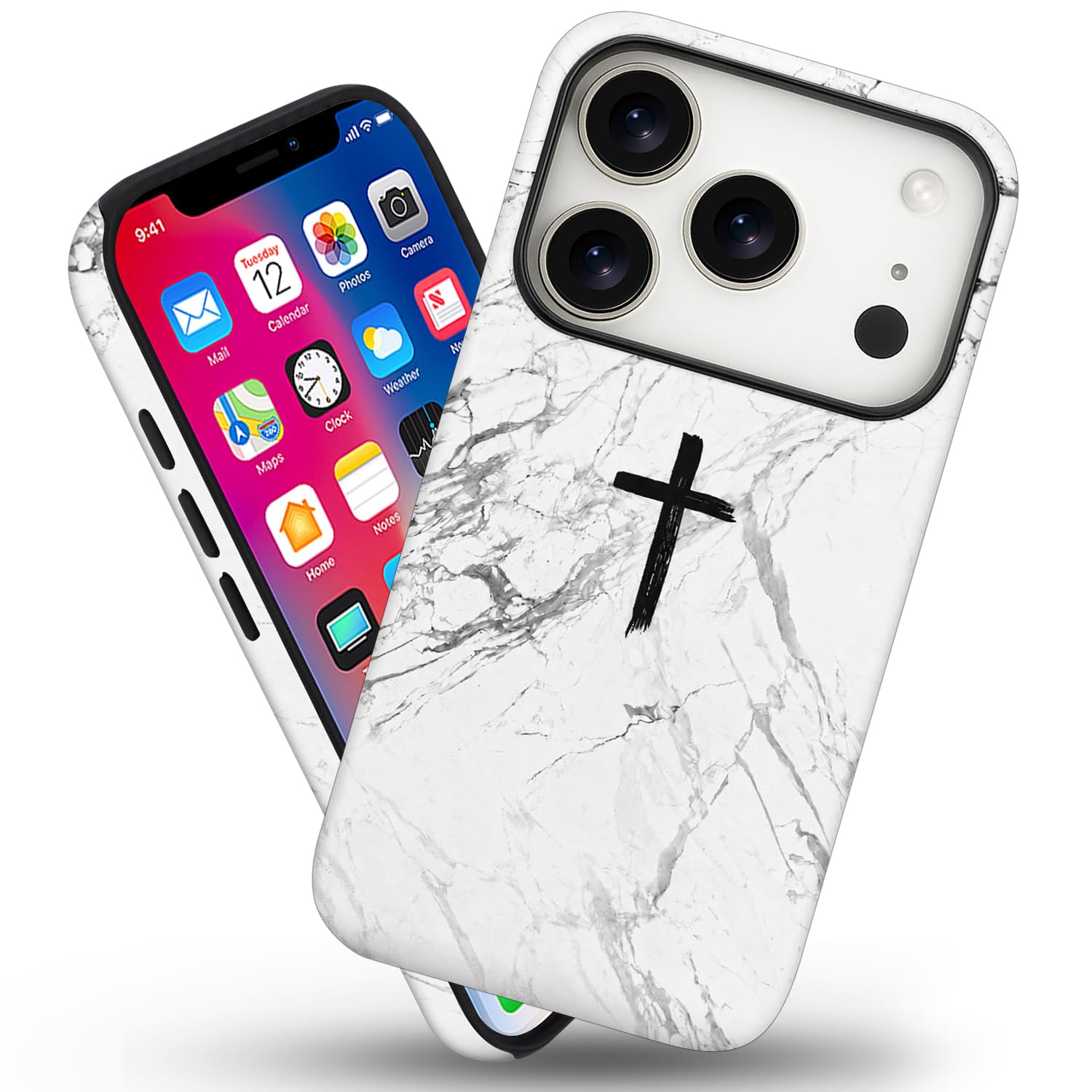 Funda magnética para iPhone 17 Pro Max, diseño de cruz cristiana de mármol blanco, a prueba de golpes, delgada, suave, poliuretano termoplástico y policarbonato duro, compatible con MagSafe, regalo