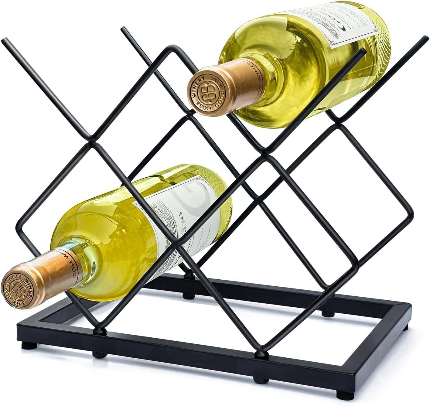 Metal Wine Rack, Countertop 8-Bottle Holder, Black, Diamond Grid Design, 25.5 x 18.5 x 22.5 cm-image-11