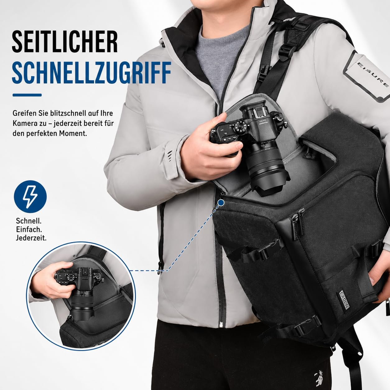 CADeN Imperméable Sac a Dos Appareil Photo, Toile Photographe Sacoche Ordinateur Portable 15.6'' pour Compatible avec l'objectif Canon Nikon Sony Pentax SLR