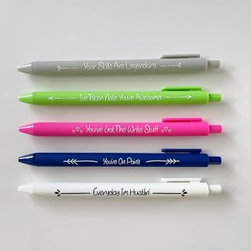 Jxueych 5pcs Funny Gel Pens Inspiring Swear Word Set, Comfortable Writing Black Ink Medium Point 0.5 mm Gift Pretty Pens for Office Gifts M