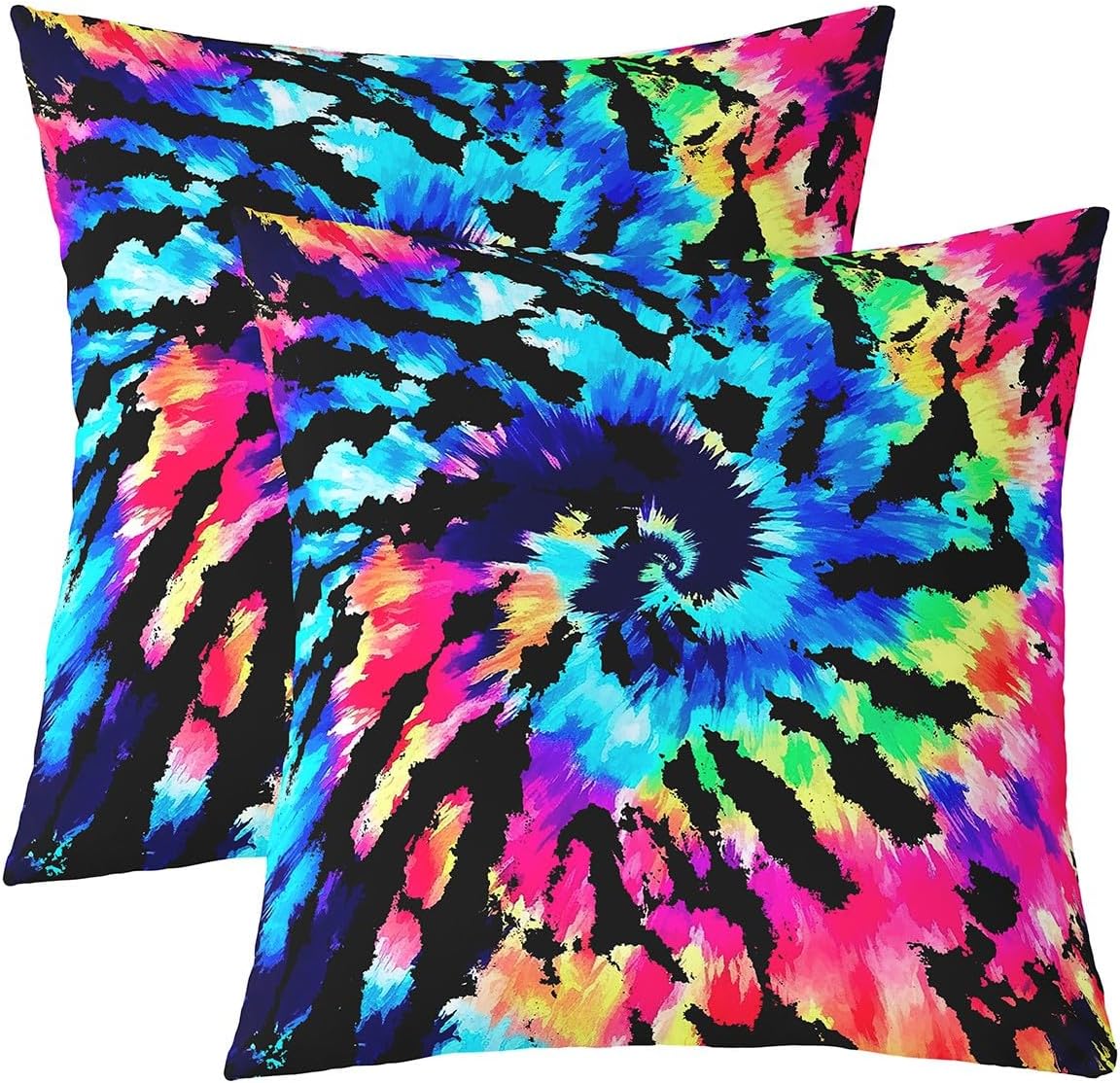 Bohemian Tie Dye Throw Pillow Covers 24x24 Set of 2, Hippie Spiral Soft Cushion Cases For Home Bed Sofa Couch, Boho Abstract Art Print Decorative Pillow Covers, Colorful Gypsy Trippy Pillow Covers