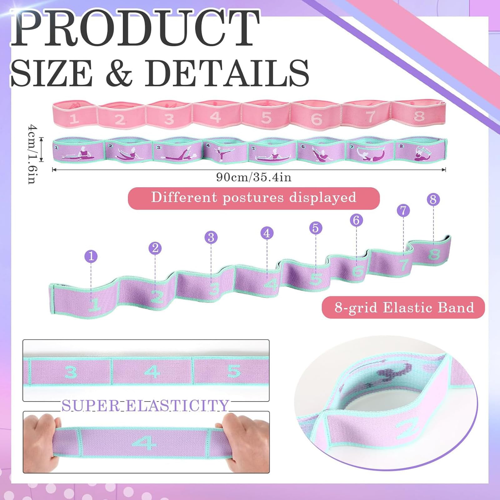 Elastici Fitness, Elastico Per Esercizi, F Band Per Camminata Metabolica, Elastico Palestra, 2 Pezzi Fasce Di Resistenza Per Yoga Con 8 Occhielli, Lilla E Rosa-Bianco, Per Pilates E Ginnastica