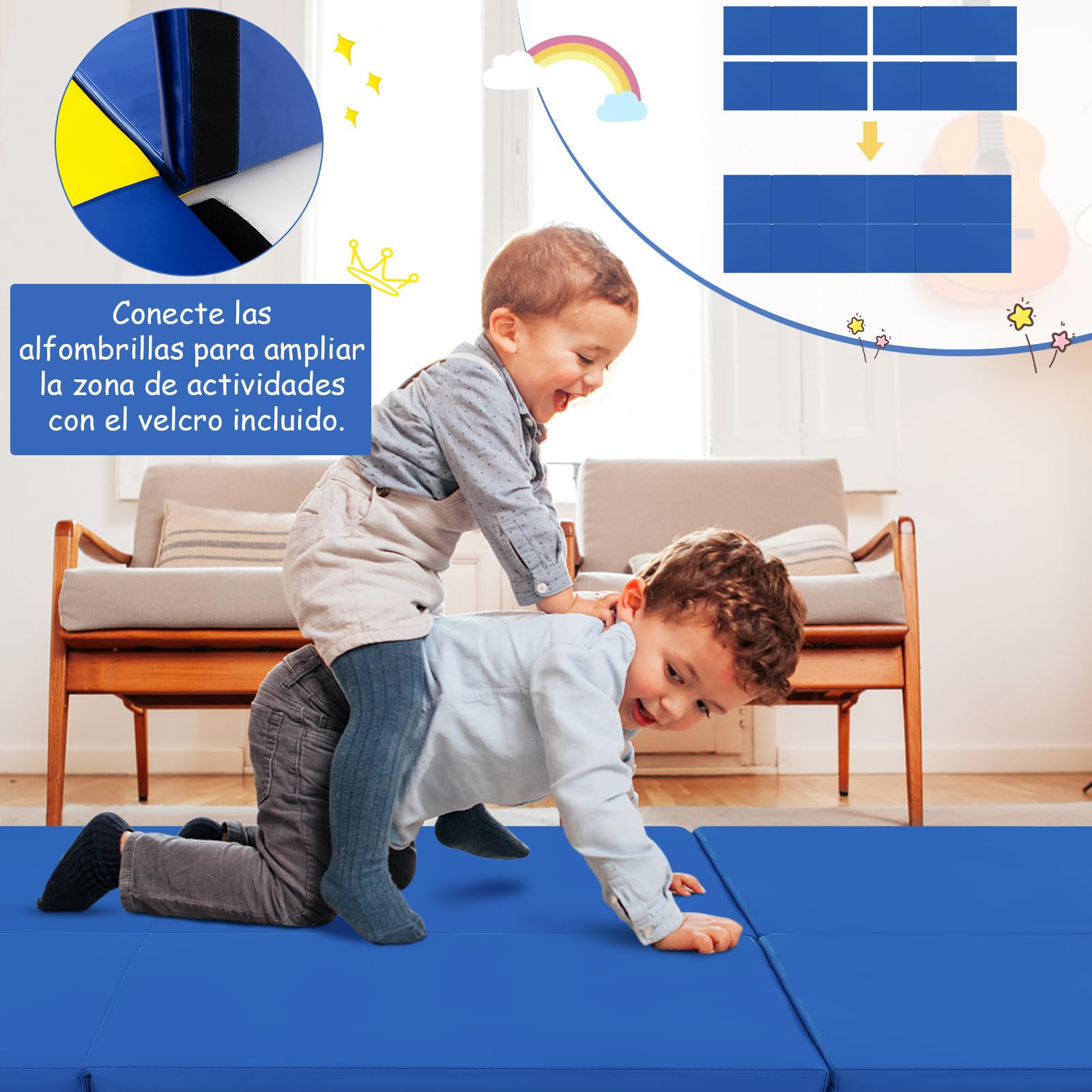 COSTWAY 180 x 60 x 5 cm Colchoneta de Gimnasia Plegable, Esterilla de Gimnasia con Superficie Impermeable y Algodon Perlado, Estera Suave de Yoga con 2 Asas para Niños Adultos (Oscuro Azul)