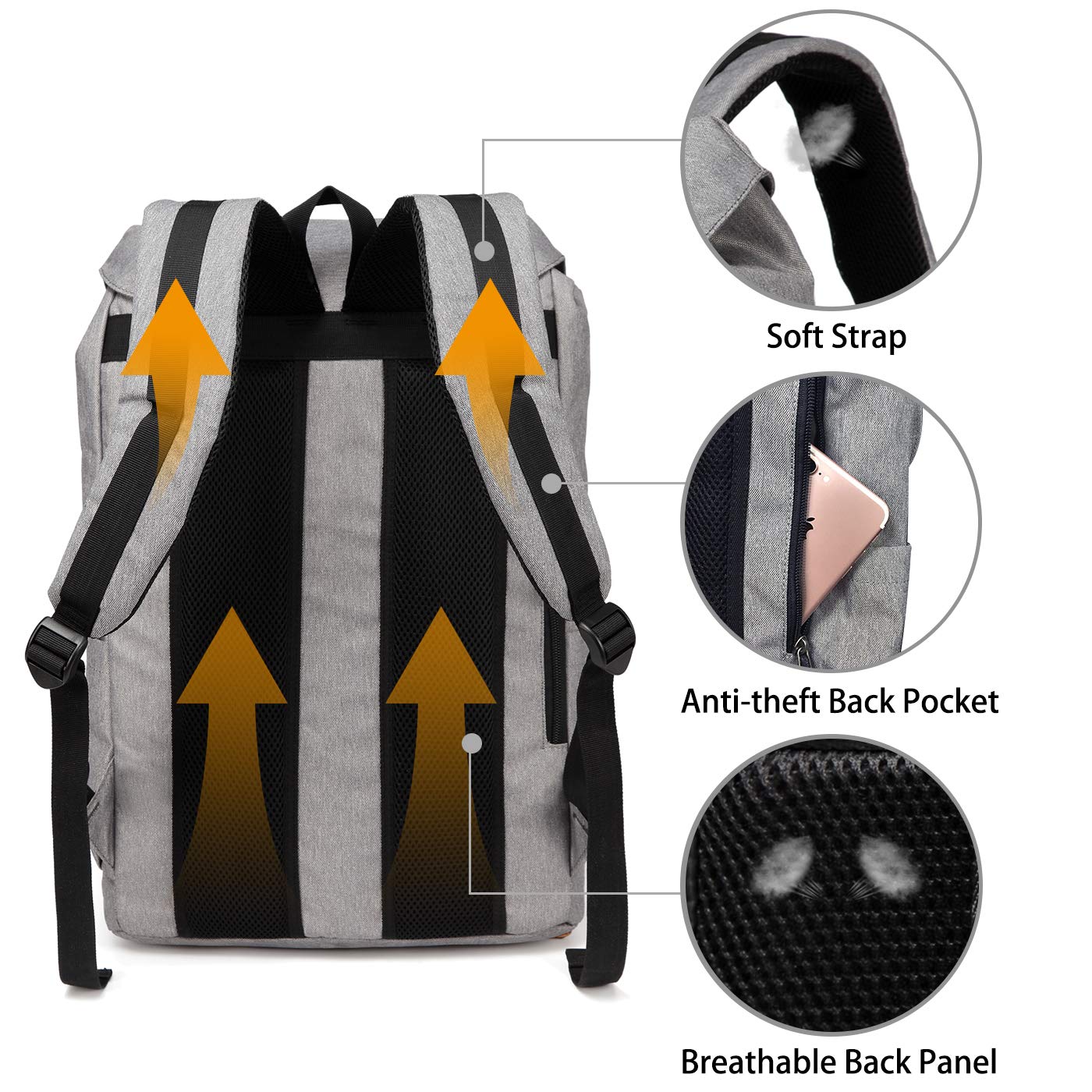 VASCHY Zaino Uomo, Zaino Università Vintage Zaino Donna Zaino Scuola Superiore Zaino da Viaggio Casual Zaino Porta PC 15.6 Pollici Zaino Mare Zainetto Uomo Pelle Trekking Campeggio Regalo di Natale