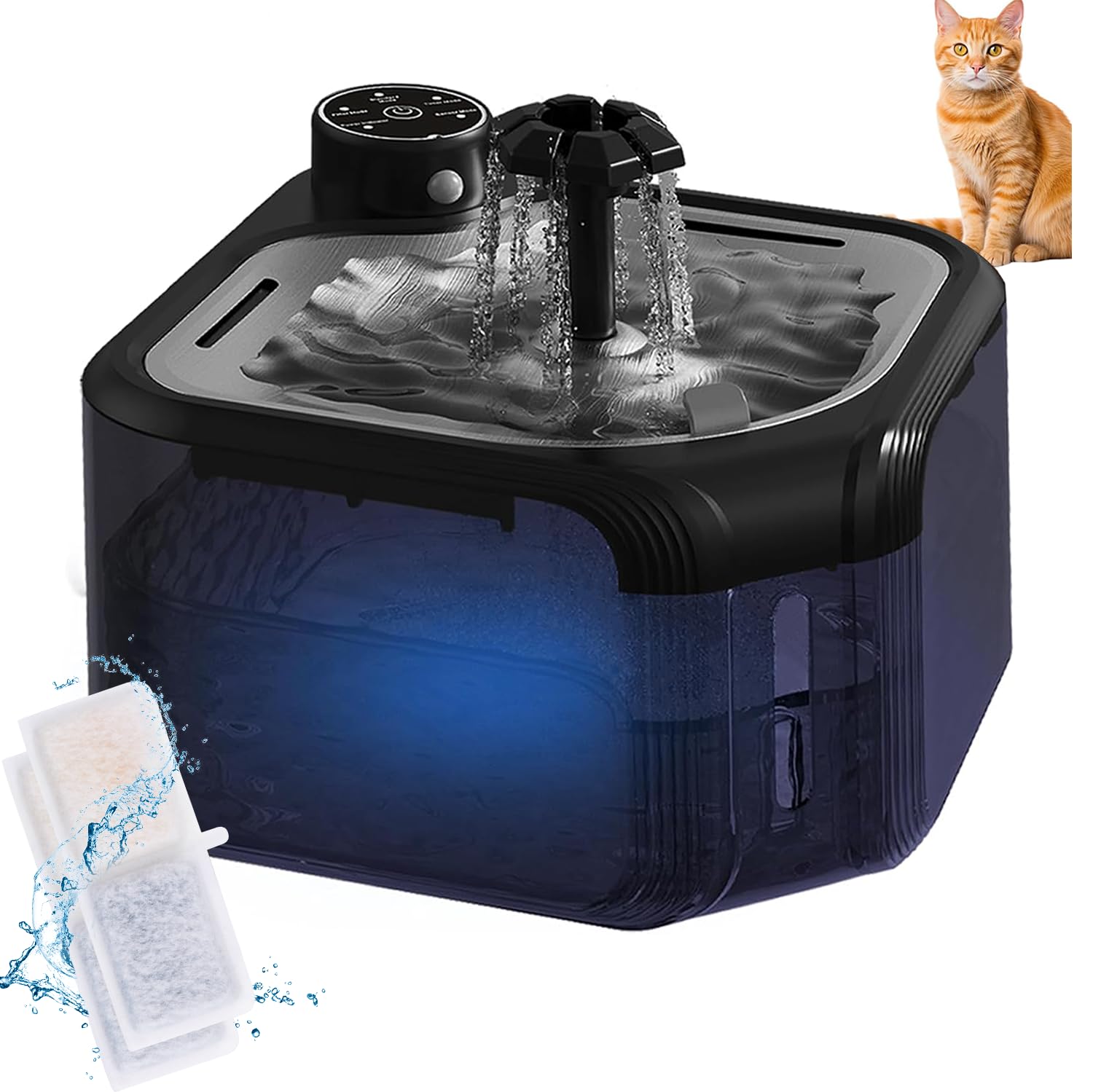 Fuente de agua inalámbrica para gatos, 2,8 L, dispensador con detector de movimiento para animales pequeños y medianos
