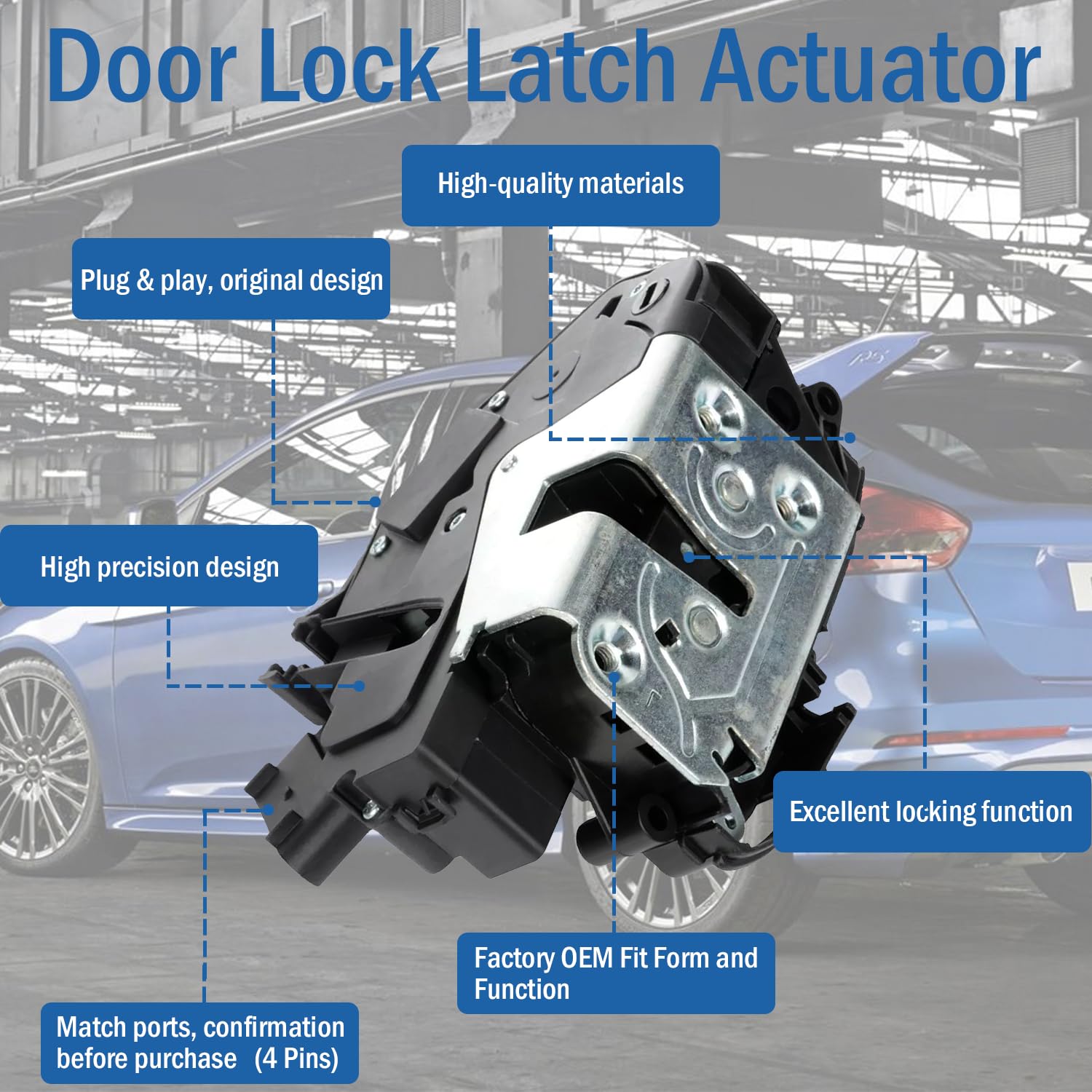Rear Right Passenger Side Door Lock Latch Actuator 4 Pins BF6A-A26413-AE | Fit for Ford Edge 2015-2016, Escape 2013-2017, Fiesta 2011-2016, Focus 2012-2017, Fusion & Lincoln MKZ 2013-2016