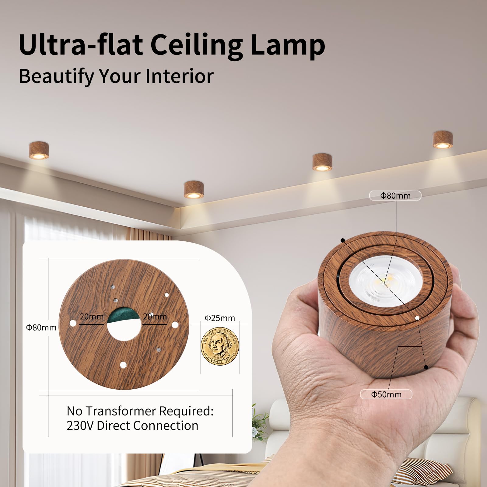 GeyouLux Dimmable LED Spotlight in Adjustable Projection, 5 W Ceiling Spotlights, diameter 80 x 50 mm 3000 K/4000 K/6500 K - Image 4