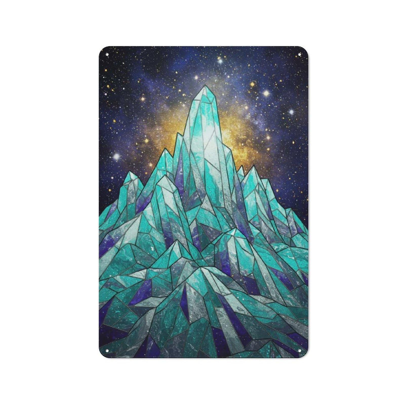 Junmoney Crystal Mountain Under Starry Sky Decorative Tin Sign 30X20cm, Old Fashioned Old Style Wall Plaque For Lounge, Study, Pub Or Wall Gallery