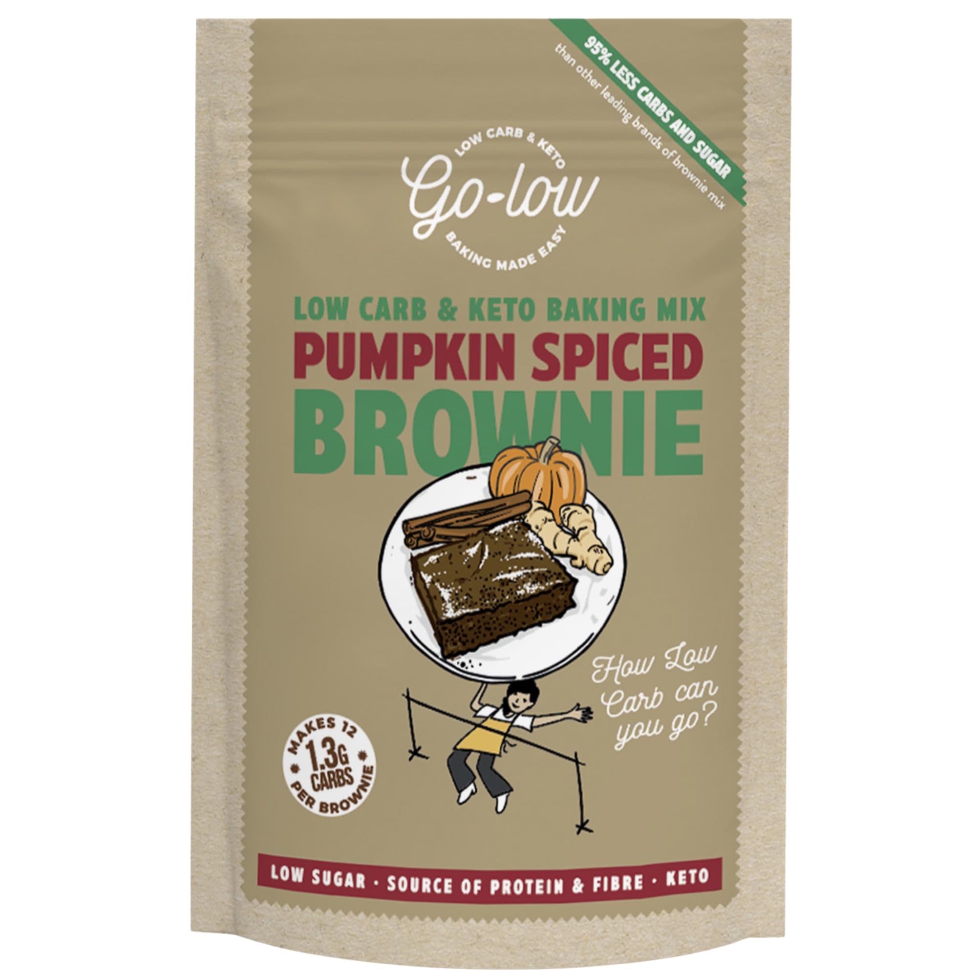 – GO-LOW Pumpkin Spiced Brownie - Low Carb - Keto - Sugar free - 1.3g carbs per serving. Diabetic-Friendly, Almond Flour, Gluten Free, Vegan & Paleo. No Additives, Wholefood Ingredients.